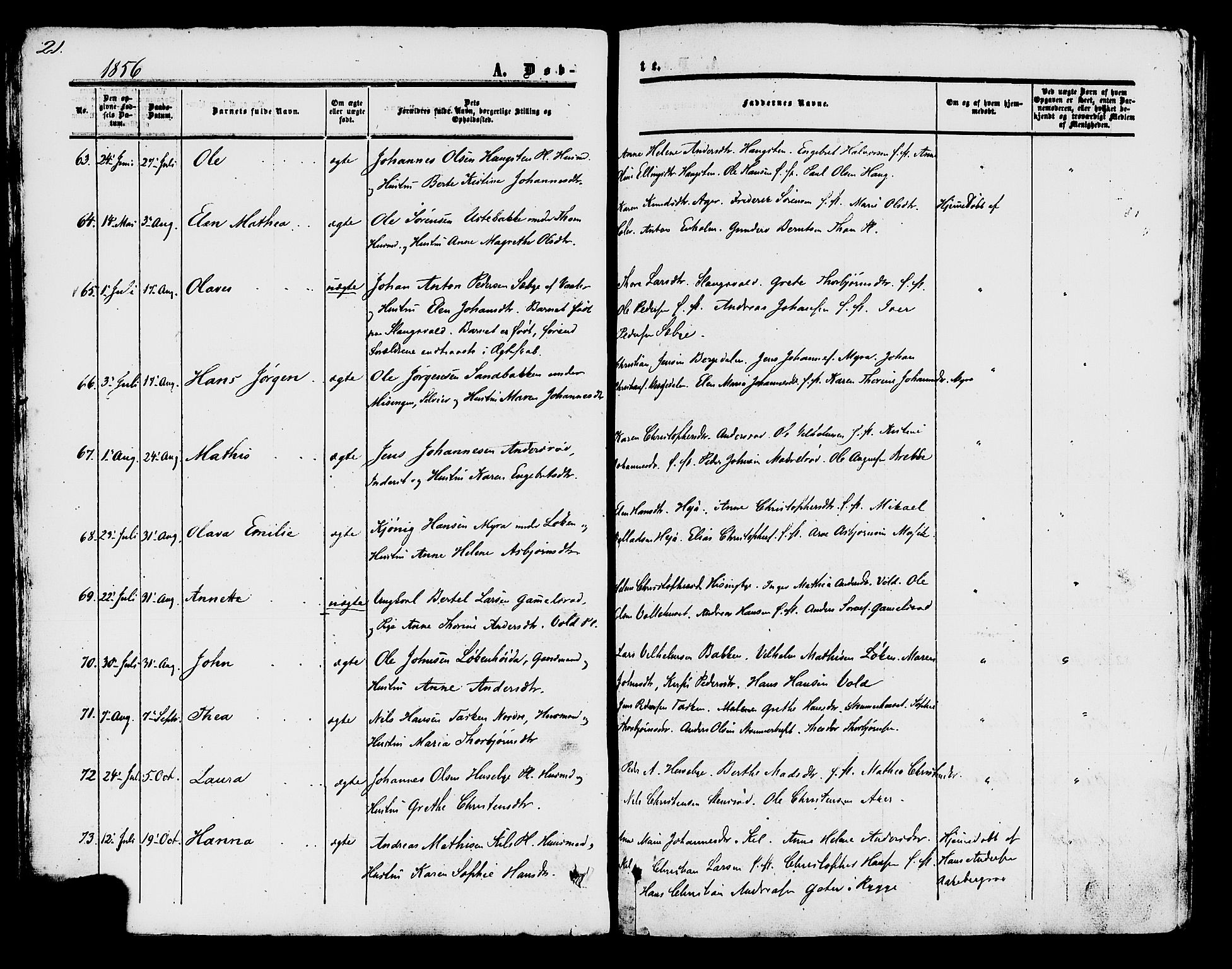 Råde prestekontor kirkebøker, AV/SAO-A-2009/F/Fa/L0006: Ministerialbok nr. 6, 1854-1877, s. 21