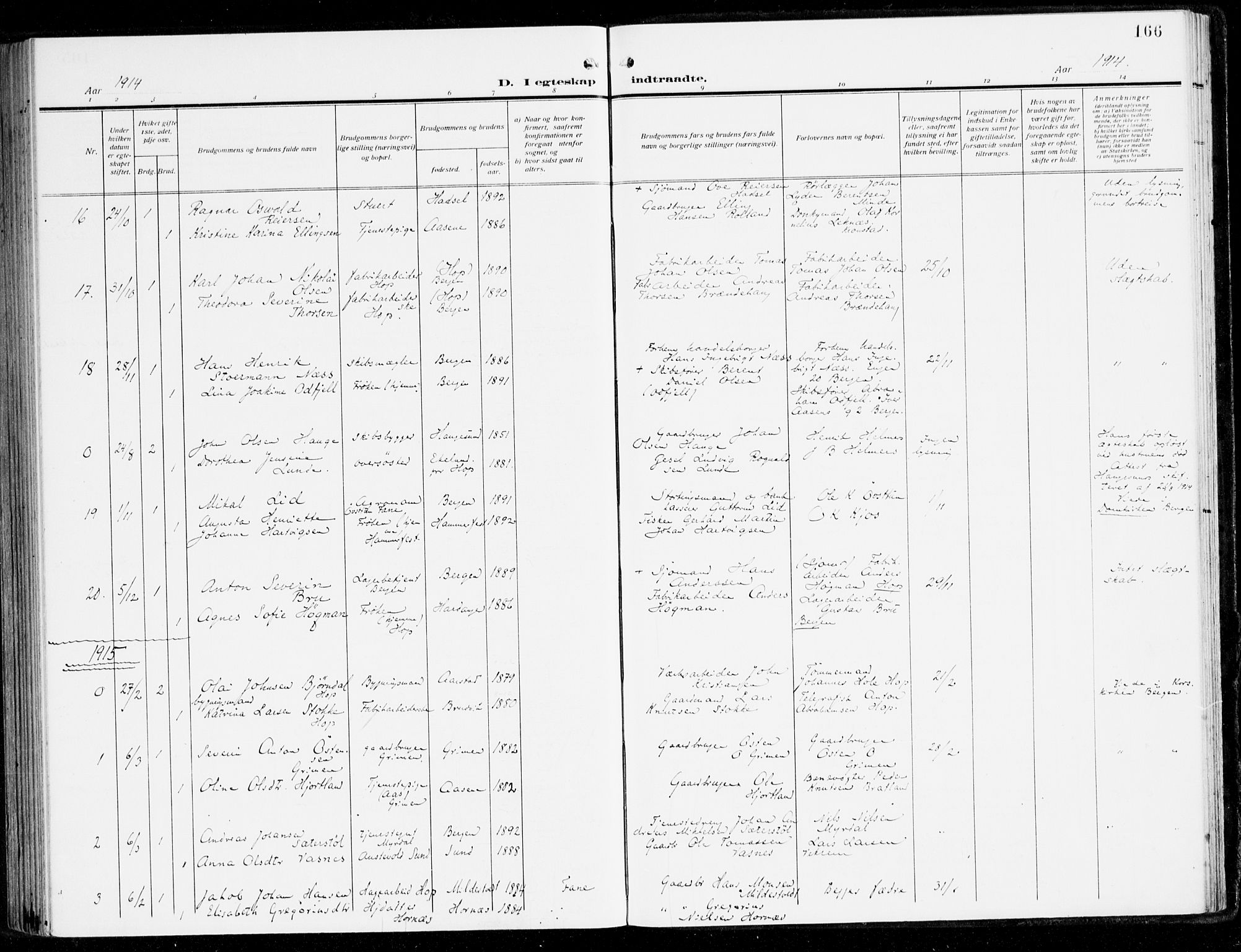 Fana Sokneprestembete, AV/SAB-A-75101/H/Haa/Haai/L0004: Ministerialbok nr. I 4, 1912-1933, s. 166