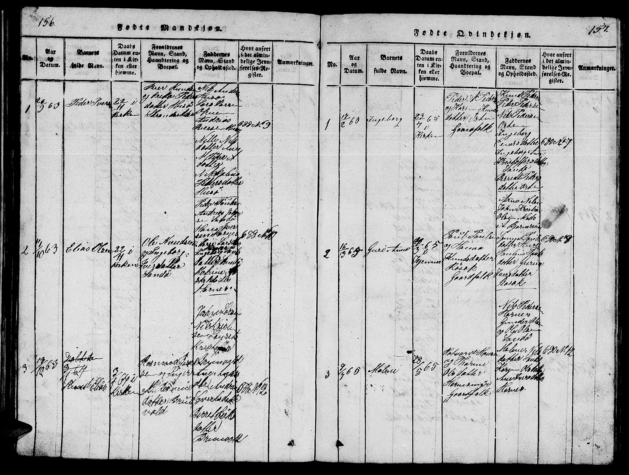 Ministerialprotokoller, klokkerbøker og fødselsregistre - Møre og Romsdal, AV/SAT-A-1454/561/L0731: Klokkerbok nr. 561C01, 1817-1867, s. 156-157