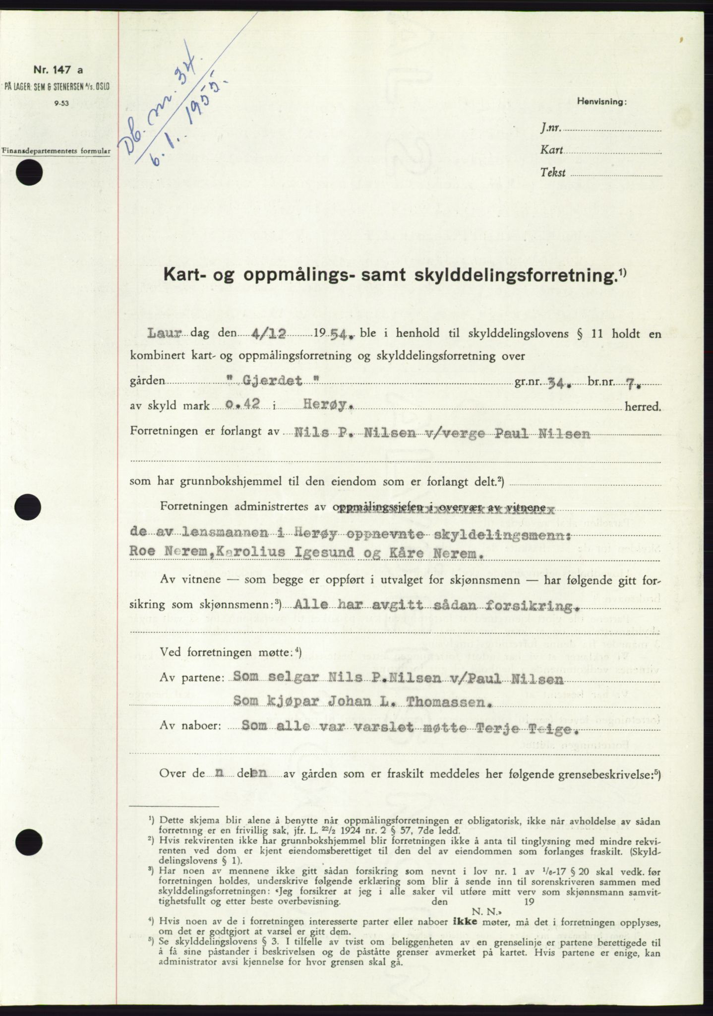 Søre Sunnmøre sorenskriveri, SAT/A-4122/1/2/2C/L0100: Pantebok nr. 26A, 1954-1955, Dagboknr: 34/1955