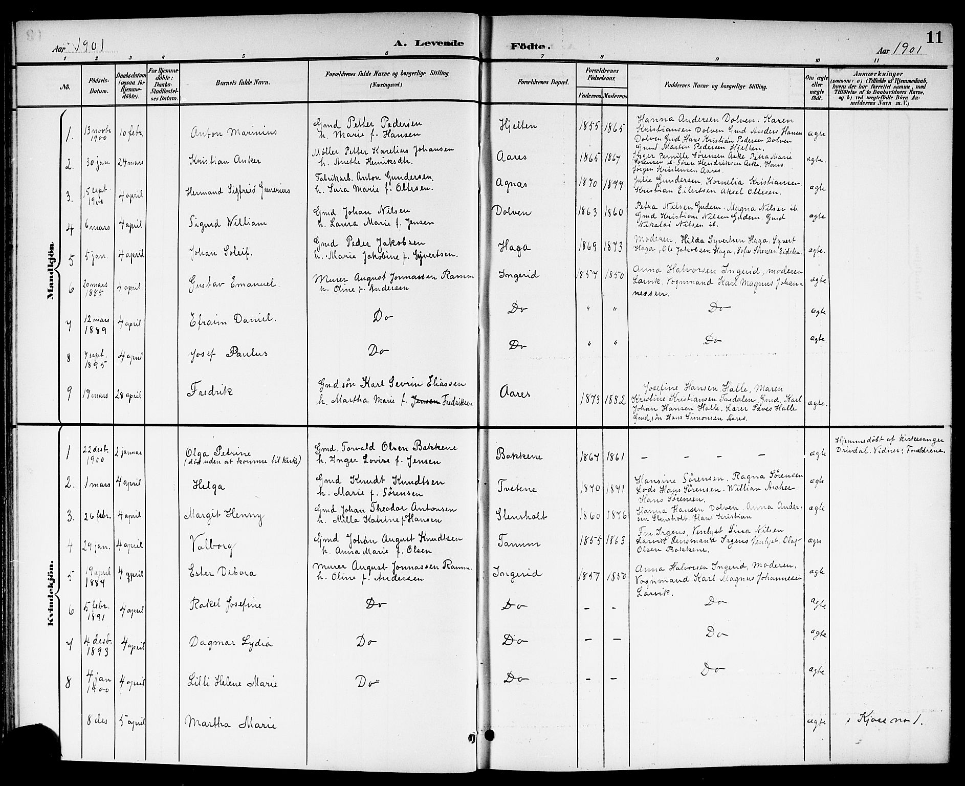Brunlanes kirkebøker, SAKO/A-342/G/Ga/L0004: Klokkerbok nr. I 4, 1898-1921, s. 11
