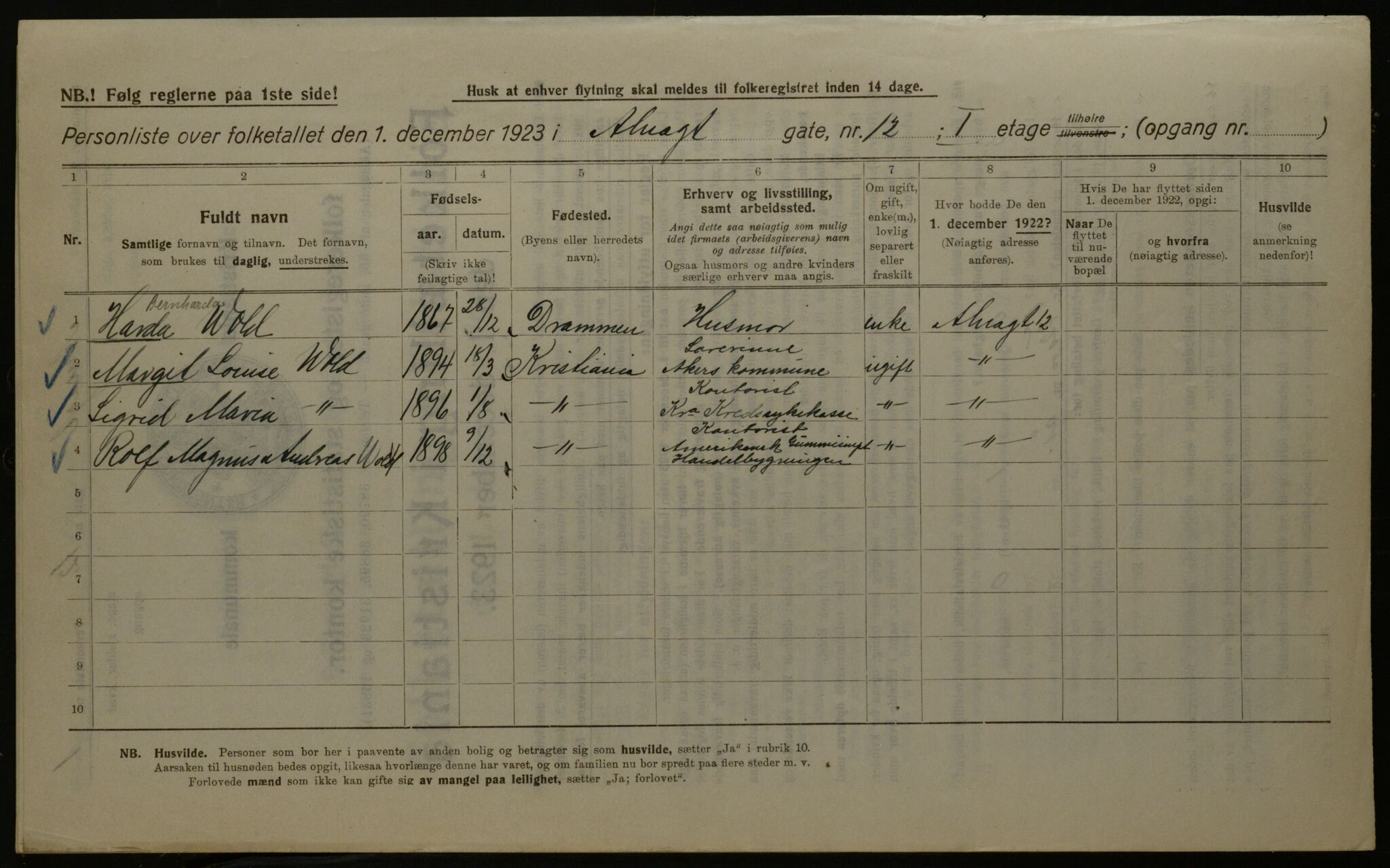 OBA, Kommunal folketelling 1.12.1923 for Kristiania, 1923, s. 1446