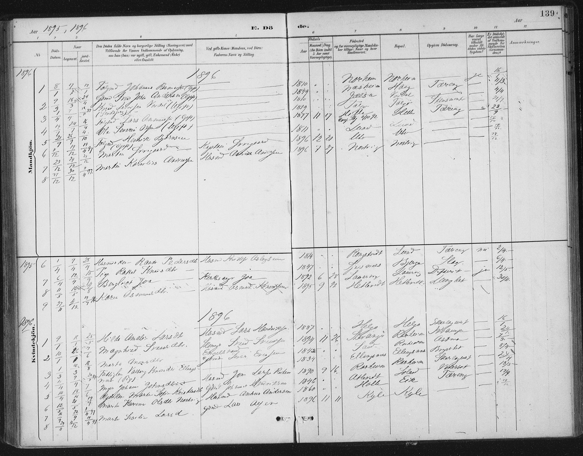 Nedstrand sokneprestkontor, SAST/A-101841/01/IV: Ministerialbok nr. A 13, 1887-1915, s. 139