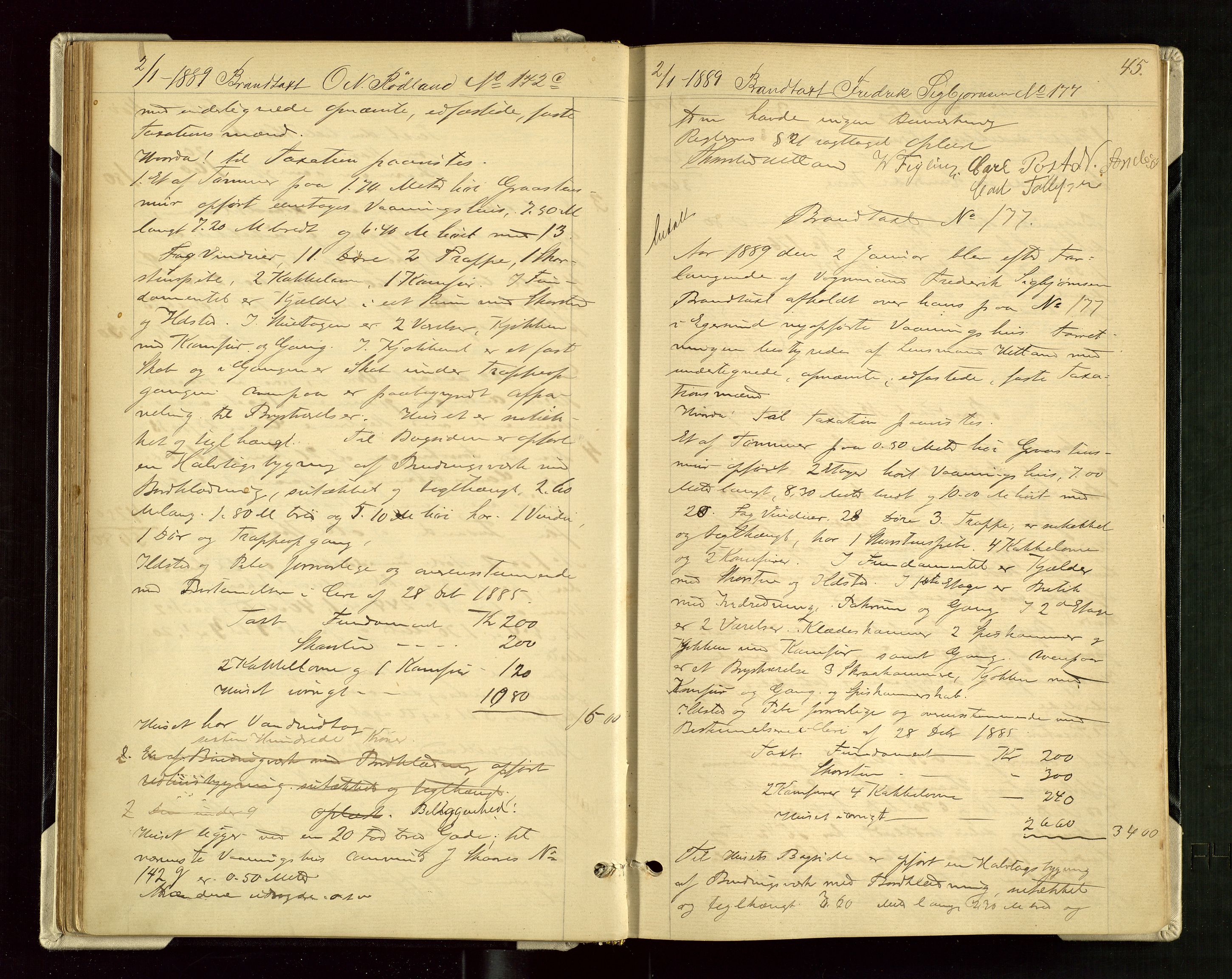 Eigersund lensmannskontor, AV/SAST-A-100171/God/L0004: "Brandtaxationsprotokol", 1886-1895, s. 44b-45a