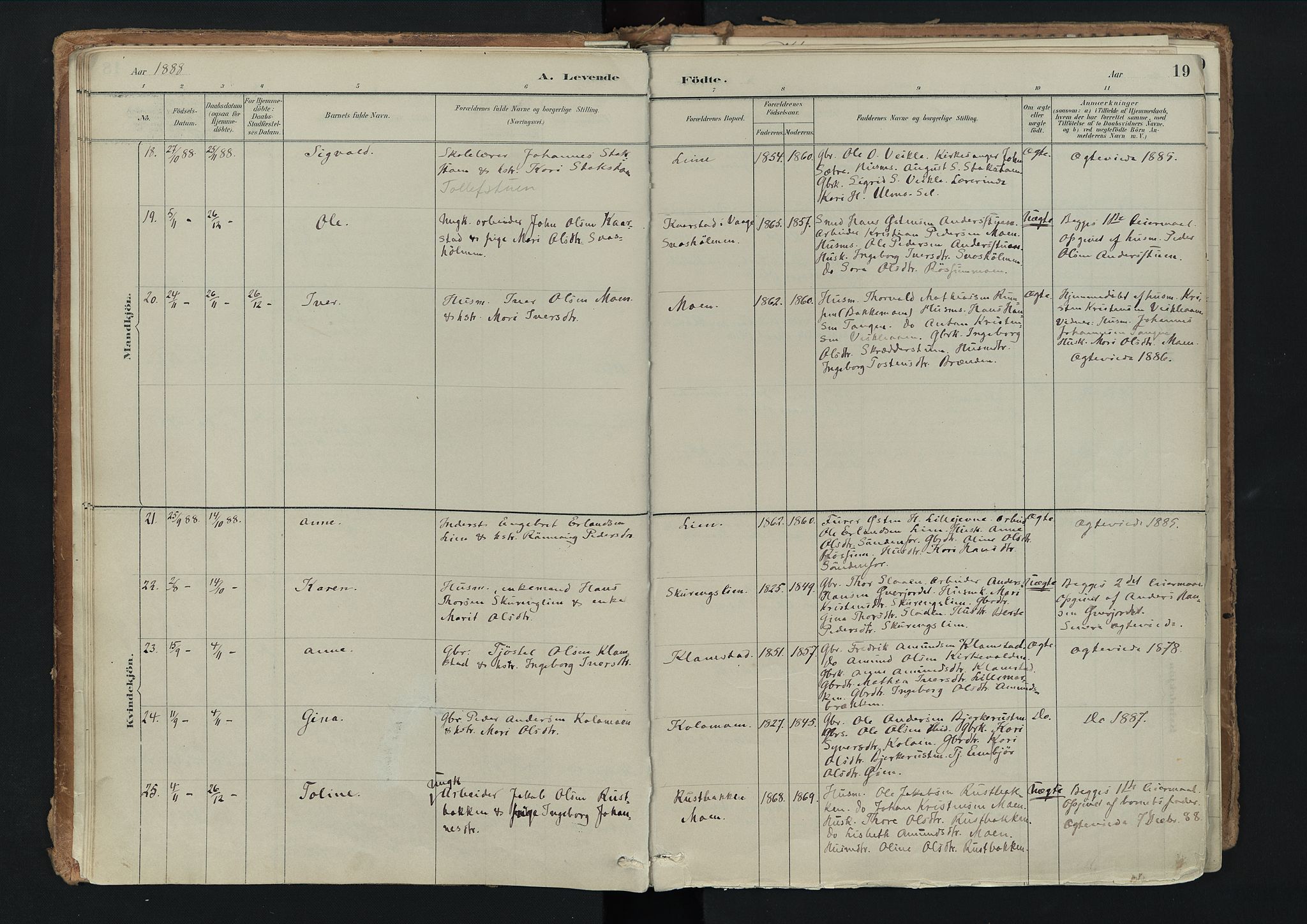 Nord-Fron prestekontor, AV/SAH-PREST-080/H/Ha/Haa/L0003: Ministerialbok nr. 3, 1884-1914, s. 19