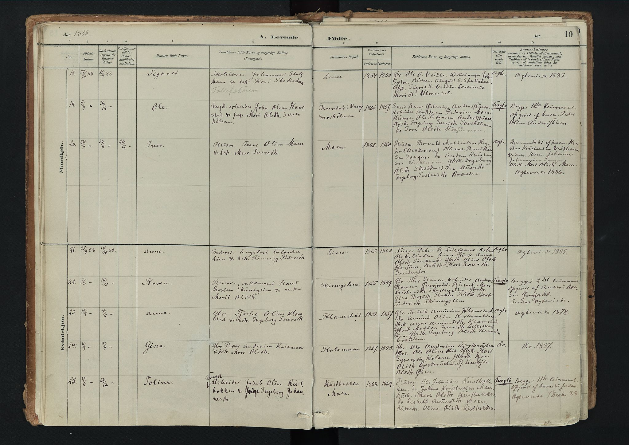 Nord-Fron prestekontor, SAH/PREST-080/H/Ha/Haa/L0003: Ministerialbok nr. 3, 1884-1914, s. 19