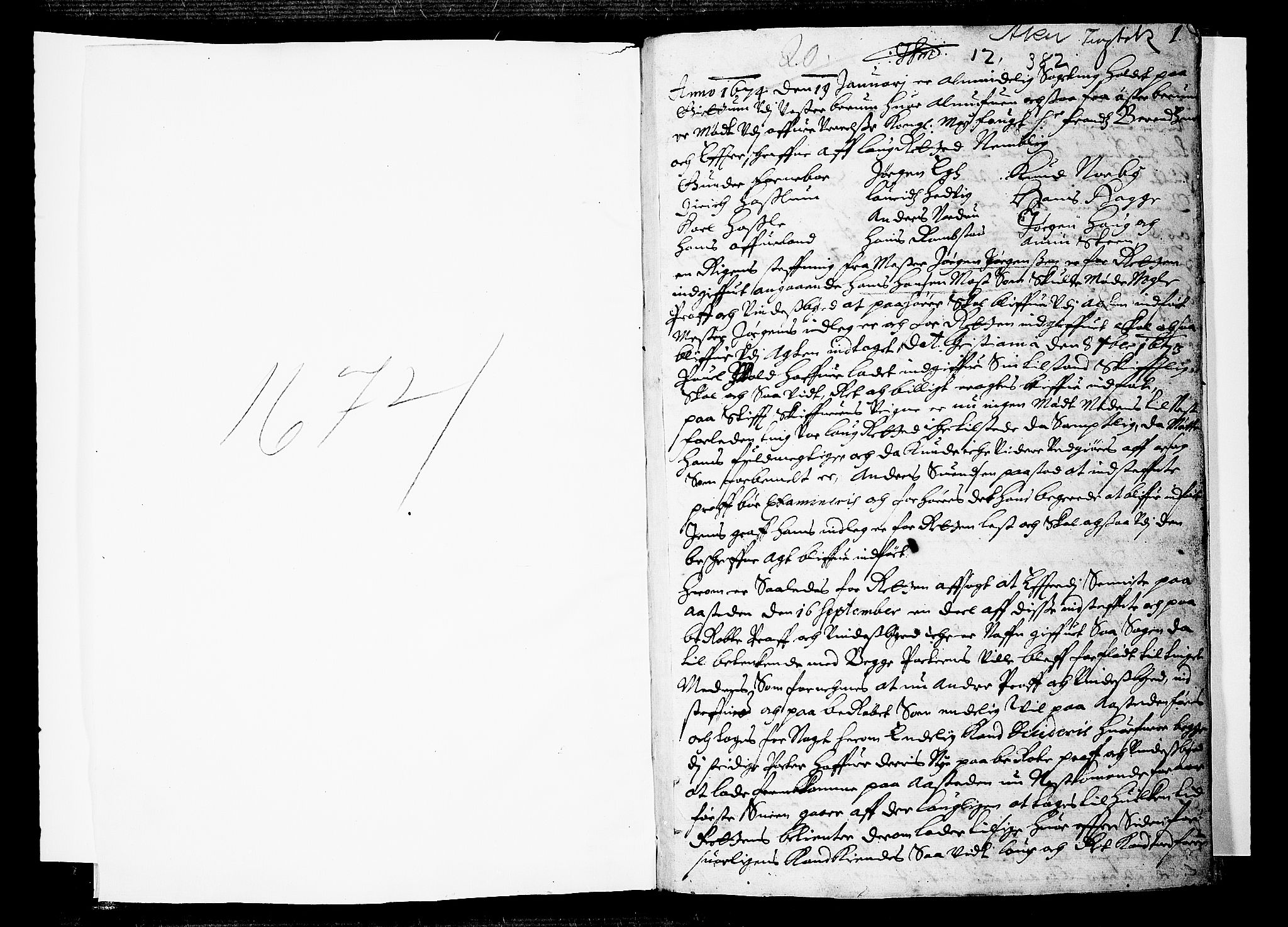 Aker sorenskriveri, SAO/A-10895/F/Fb/L0003/0012: Tingbøker, nr. 12-19 / Tingbok nr. 12, 1674, s. 0b-1a