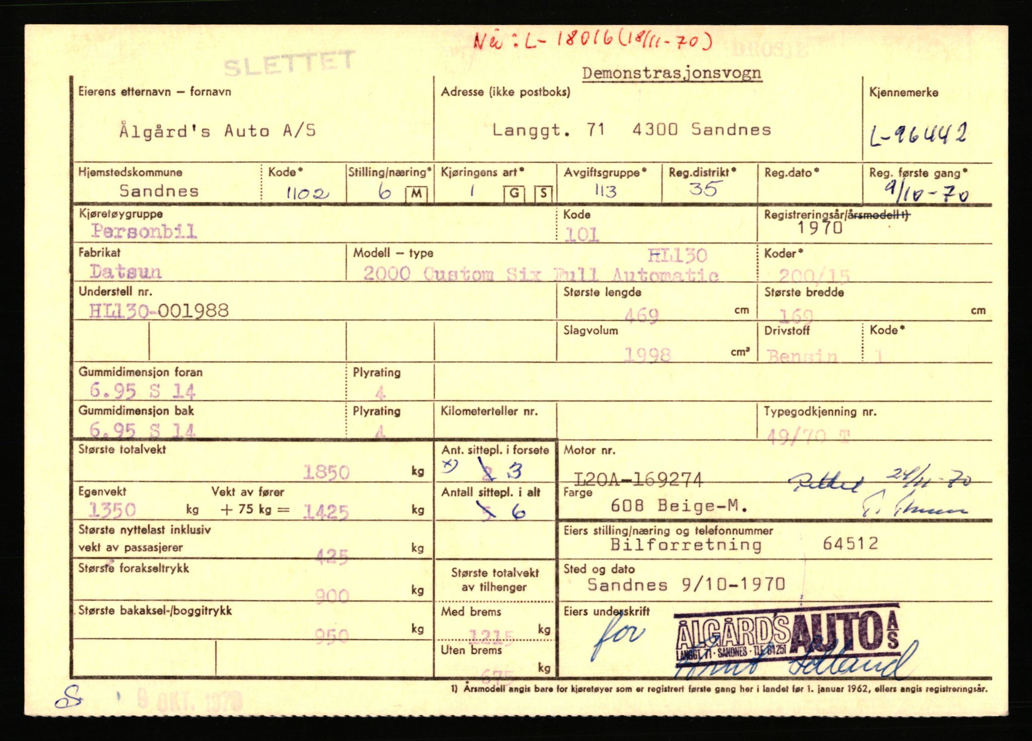 Stavanger trafikkstasjon, SAST/A-101942/0/F/L0076: L-92500 - L-97099, 1930-1971, s. 1677