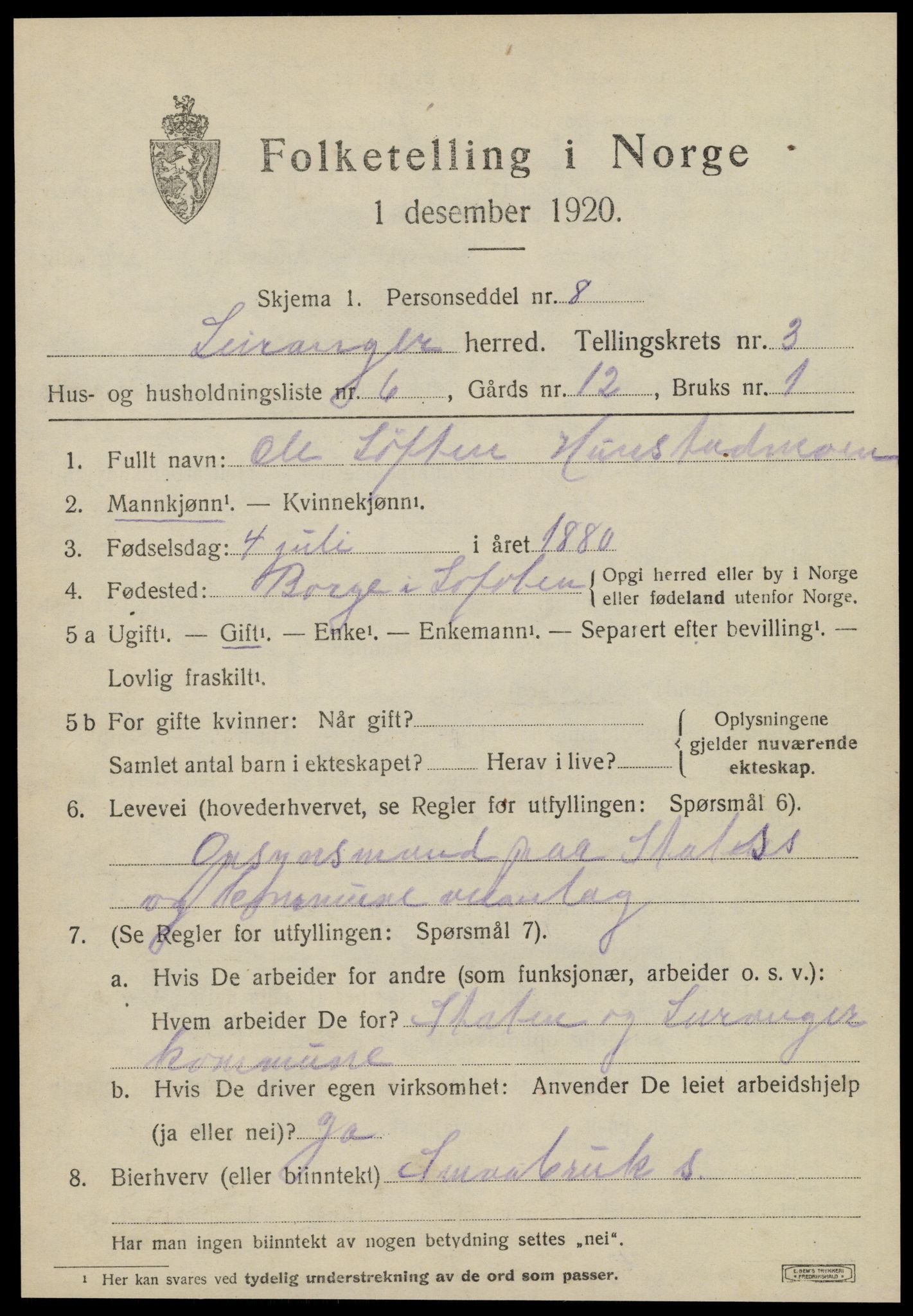 SAT, Folketelling 1920 for 1847 Leiranger herred, 1920, s. 1373