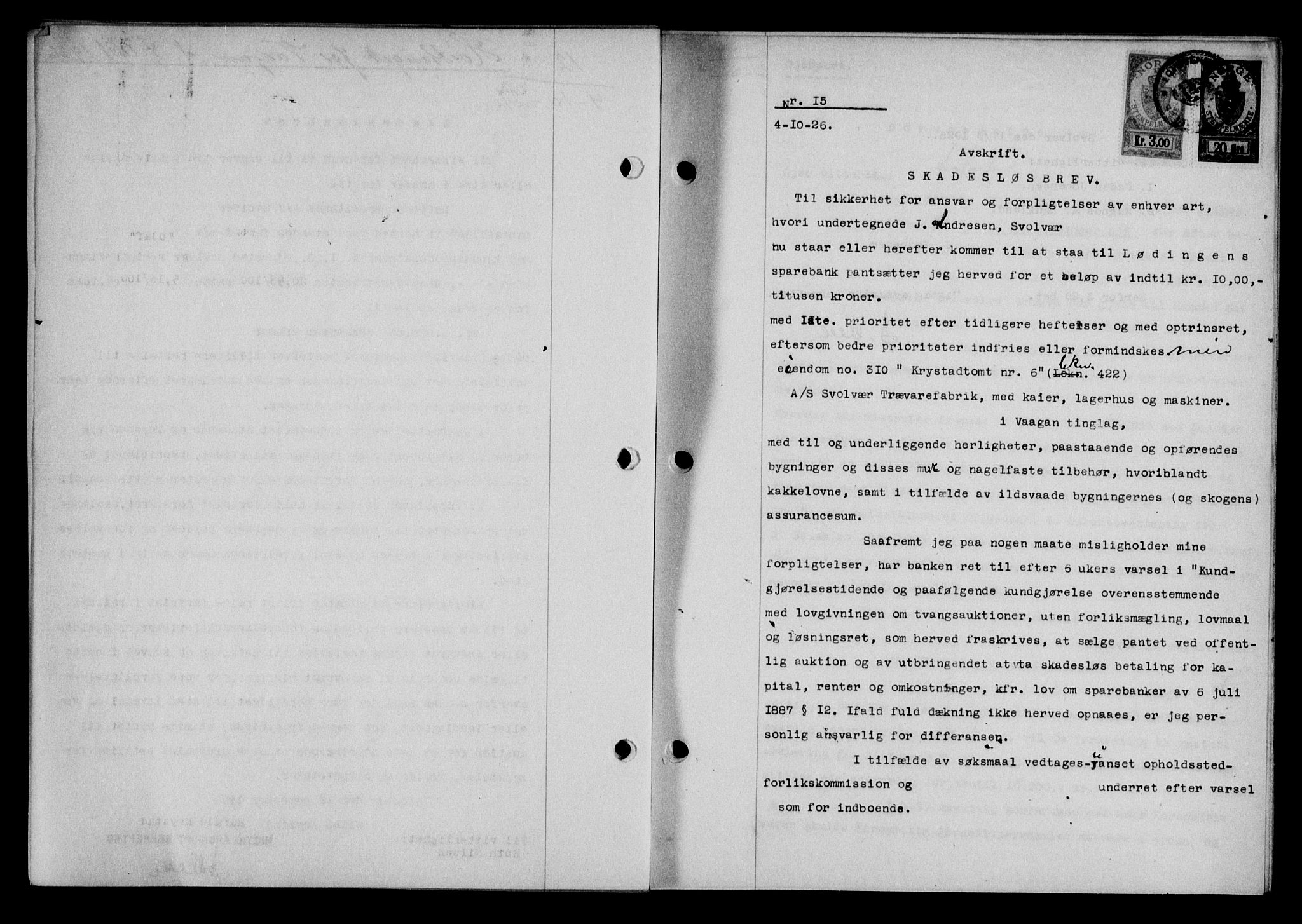 Lofoten sorenskriveri, SAT/A-0017/1/2/2C/L0014b: Pantebok nr. 14b, 1926-1926, Tingl.dato: 04.10.1926