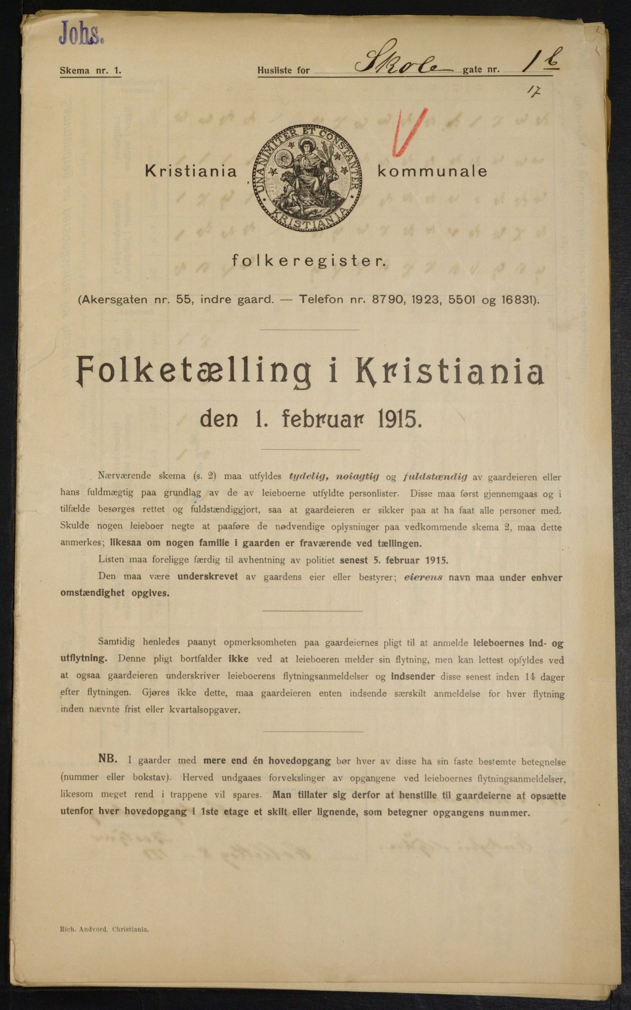 OBA, Kommunal folketelling 1.2.1915 for Kristiania, 1915, s. 96057