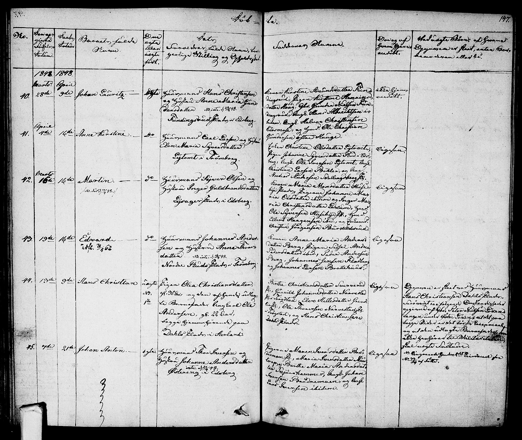 Eidsberg prestekontor Kirkebøker, AV/SAO-A-10905/F/Fa/L0008: Ministerialbok nr. I 8, 1832-1848, s. 147