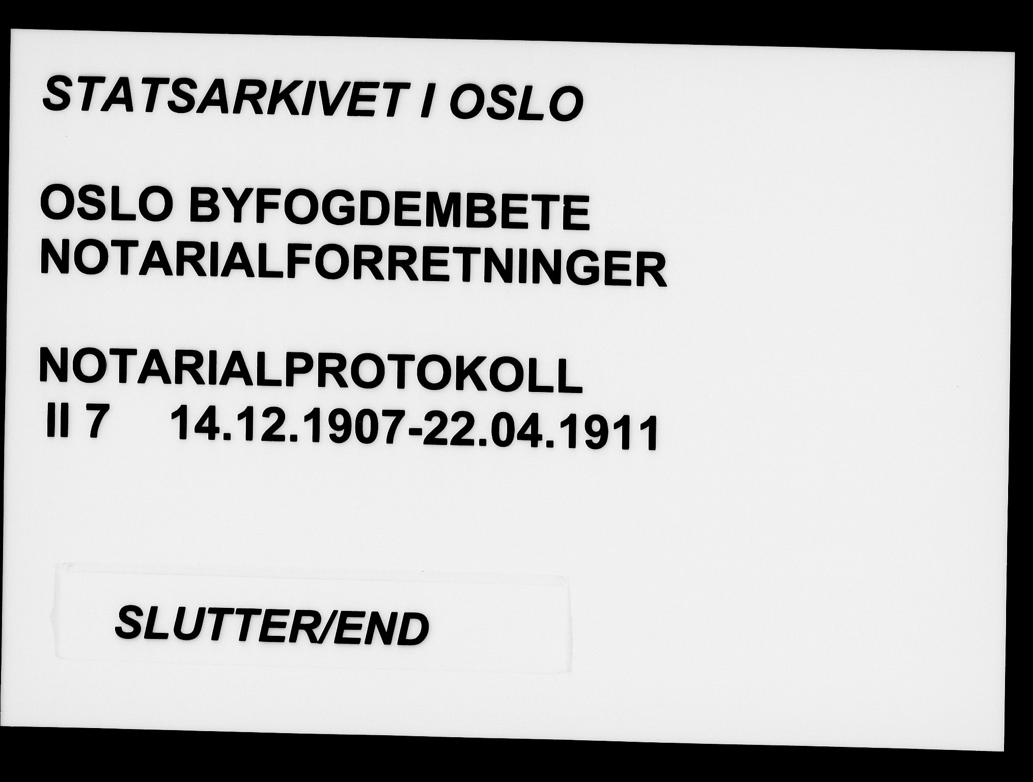 Oslo byfogd avd. I, SAO/A-10220/L/Lb/Lbb/L0007: Notarialprotokoll, rekke II: Vigsler, 1907-1911