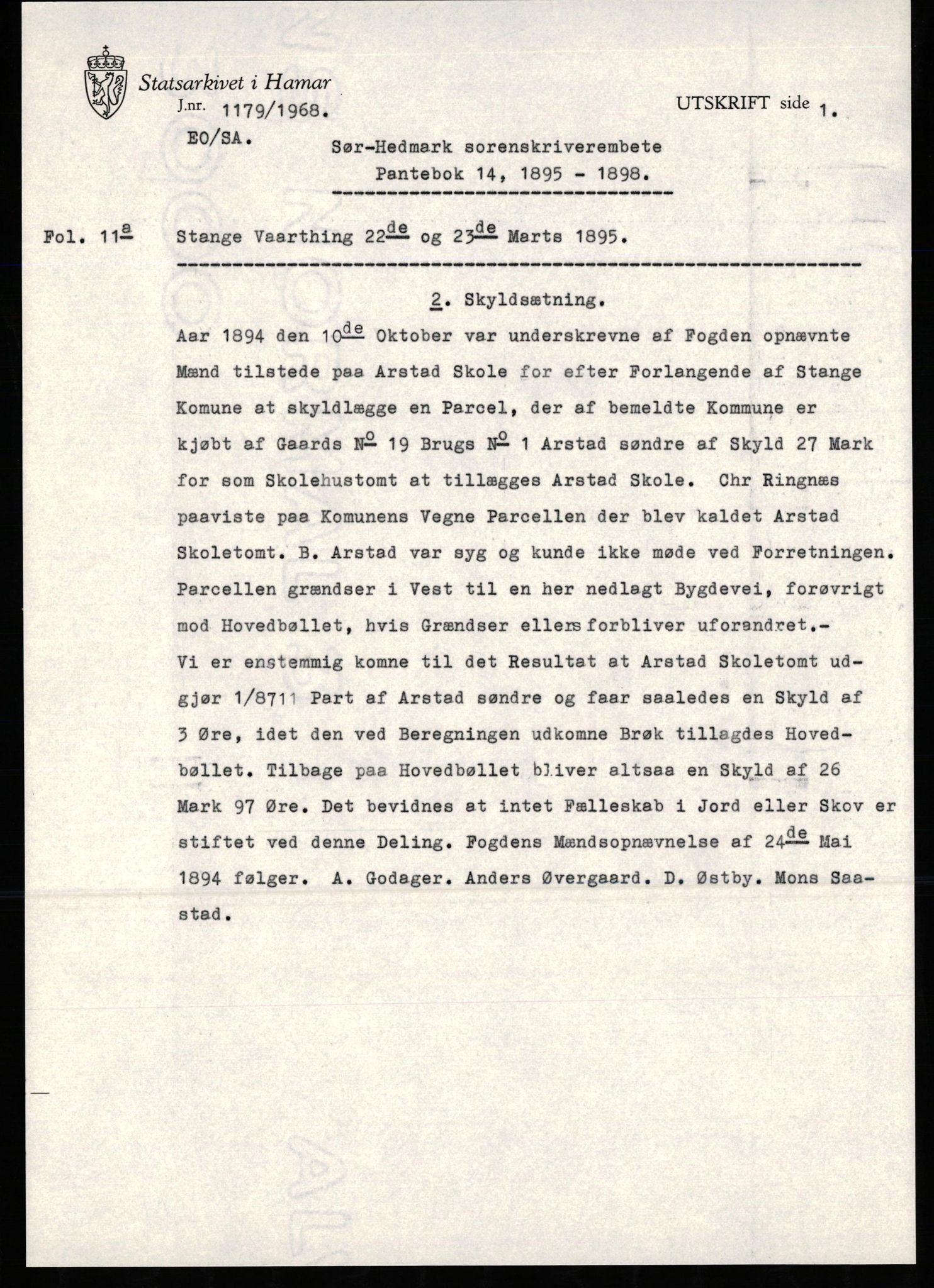 Avskriftssamlingen ved Statsarkivet i Hamar, SAH/AVSKRIFT-001/H/Hl/Hla/Hlaa/L0014: Pantebok for Sør-Hedmark, 1895-1898