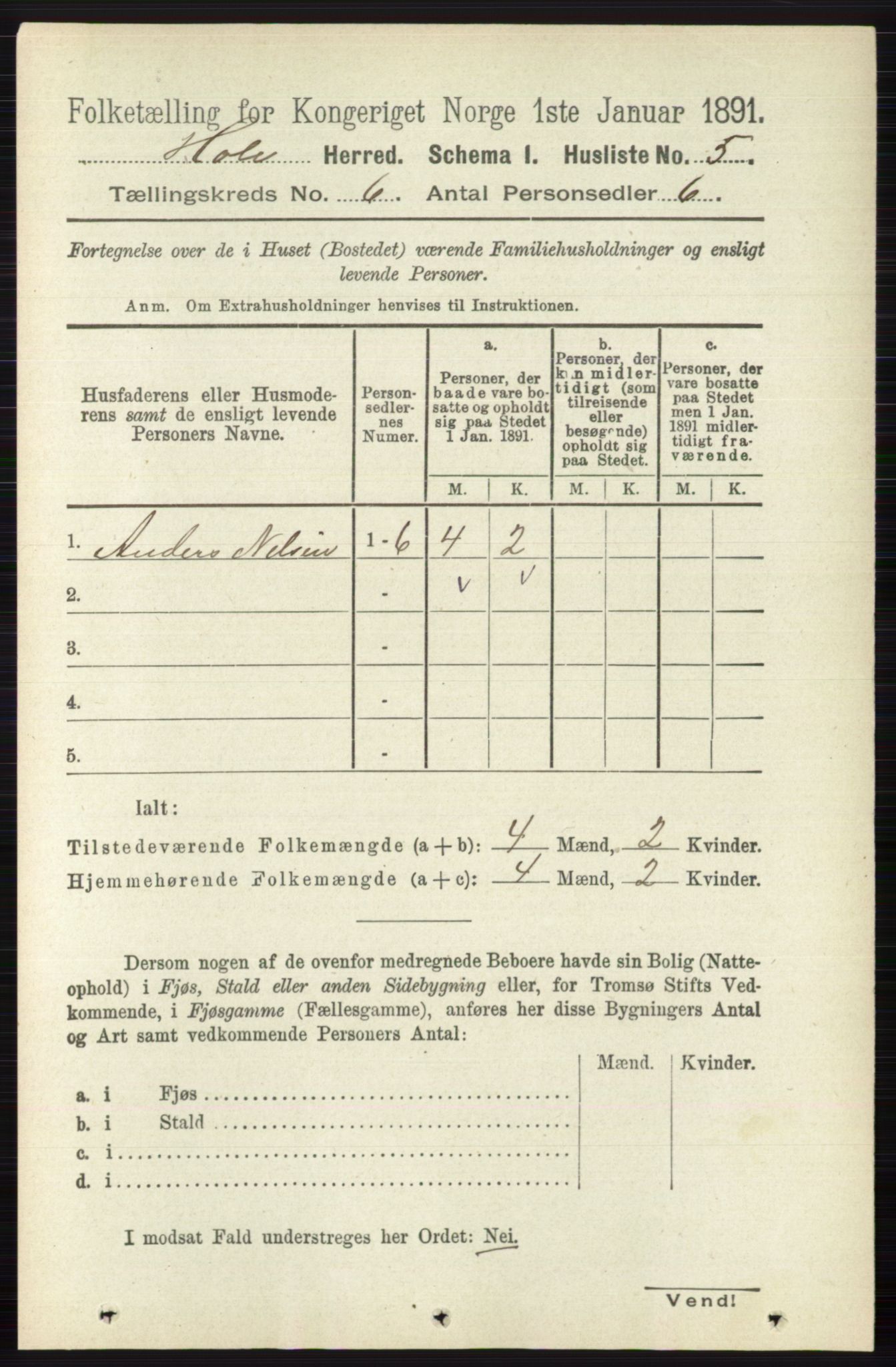 RA, Folketelling 1891 for 0612 Hole herred, 1891, s. 2975