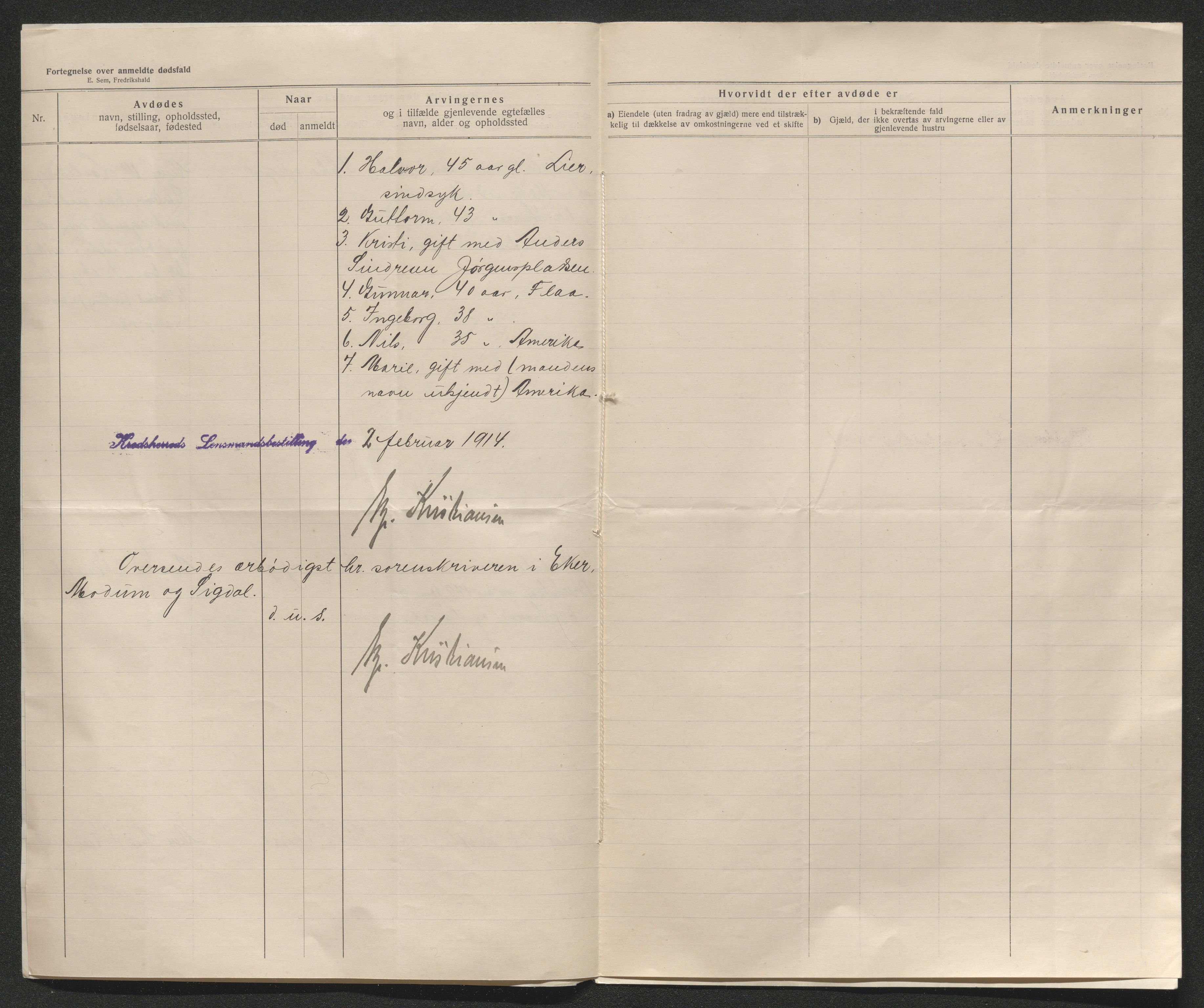 Eiker, Modum og Sigdal sorenskriveri, AV/SAKO-A-123/H/Ha/Hab/L0037: Dødsfallsmeldinger, 1914-1915, s. 579