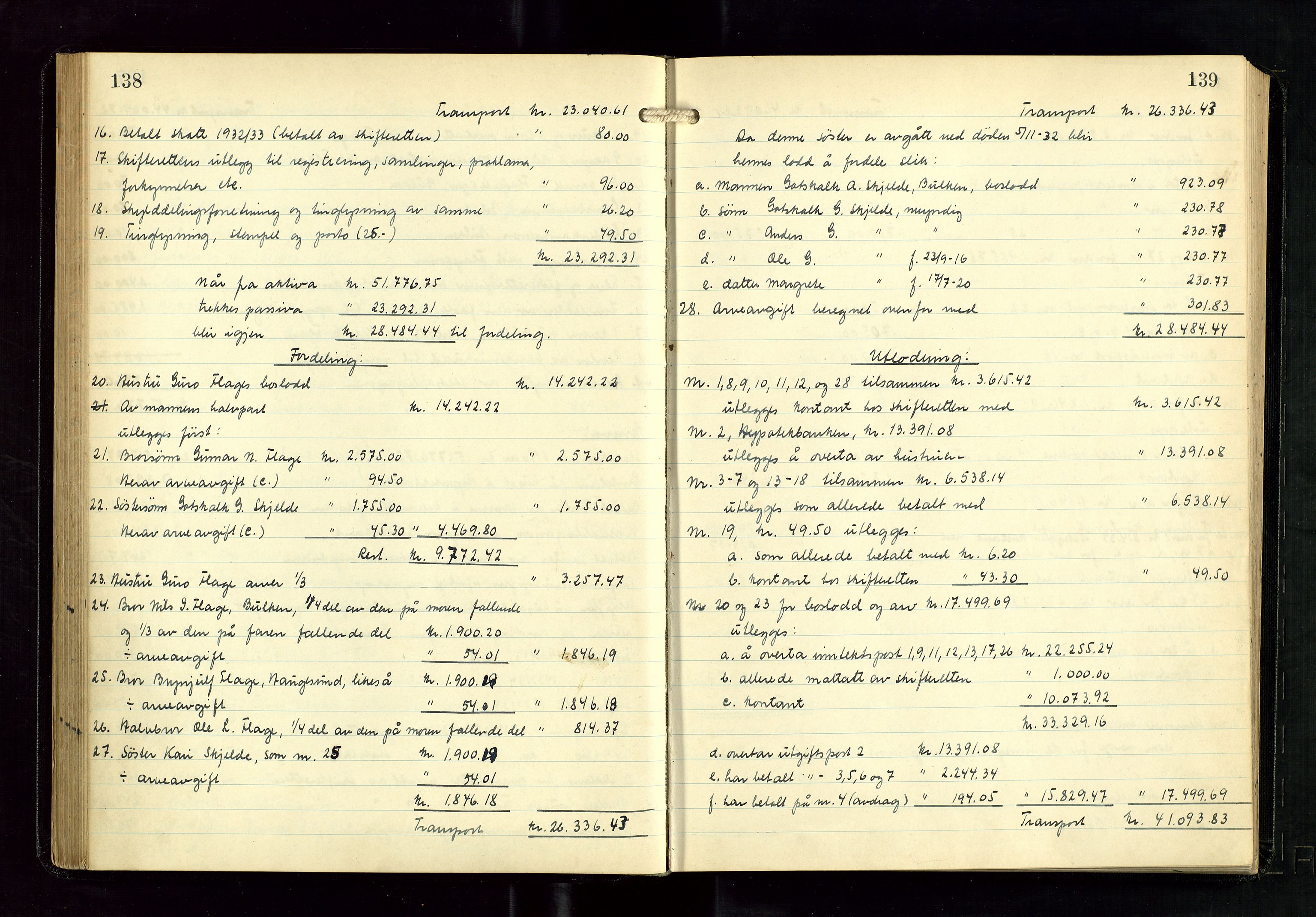 Haugesund tingrett, AV/SAST-A-101415/01/IV/IVD/L0005: Skifteutlodningsprotokoll, med register, 1931-1937, s. 138-139