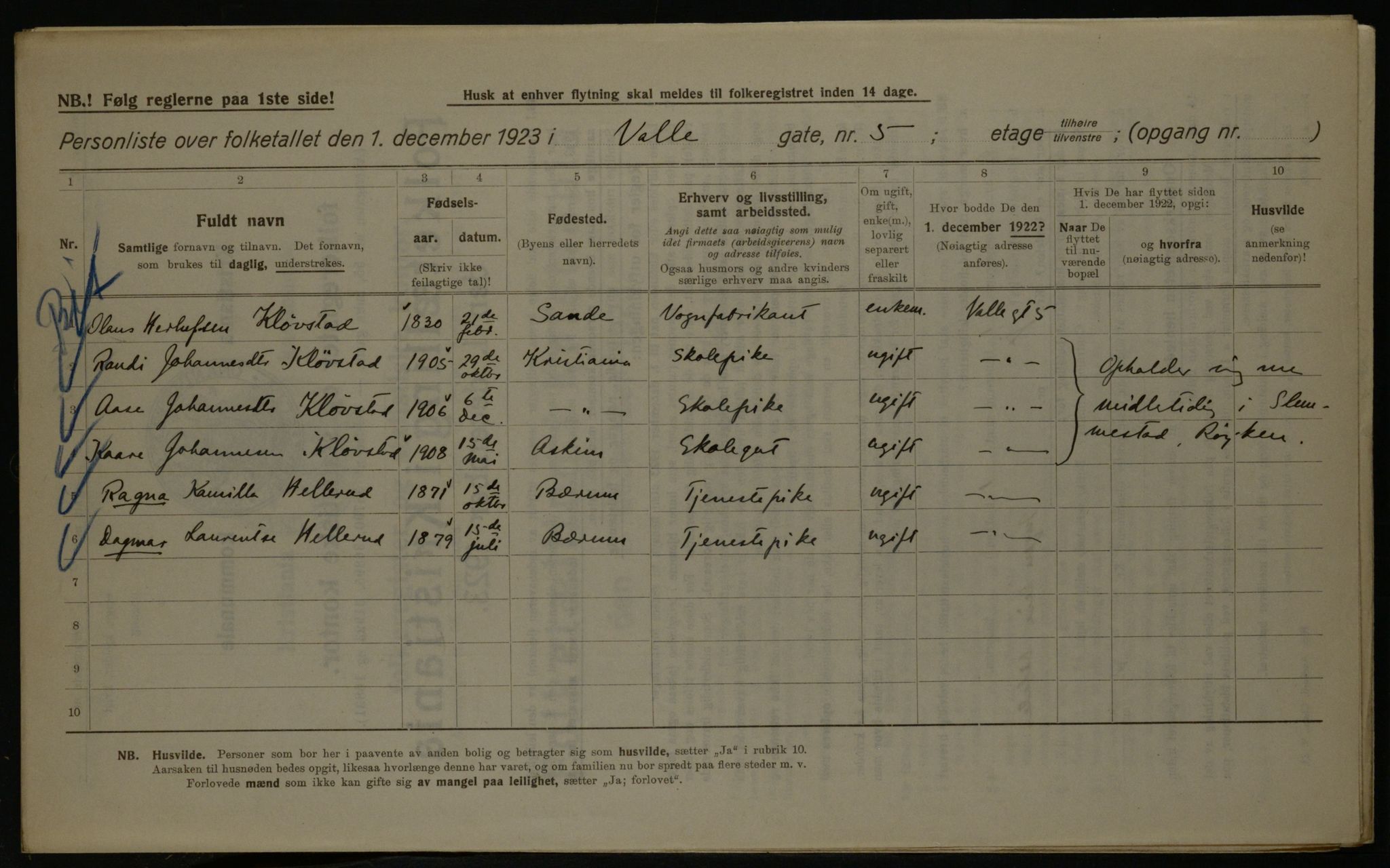 OBA, Kommunal folketelling 1.12.1923 for Kristiania, 1923, s. 134664