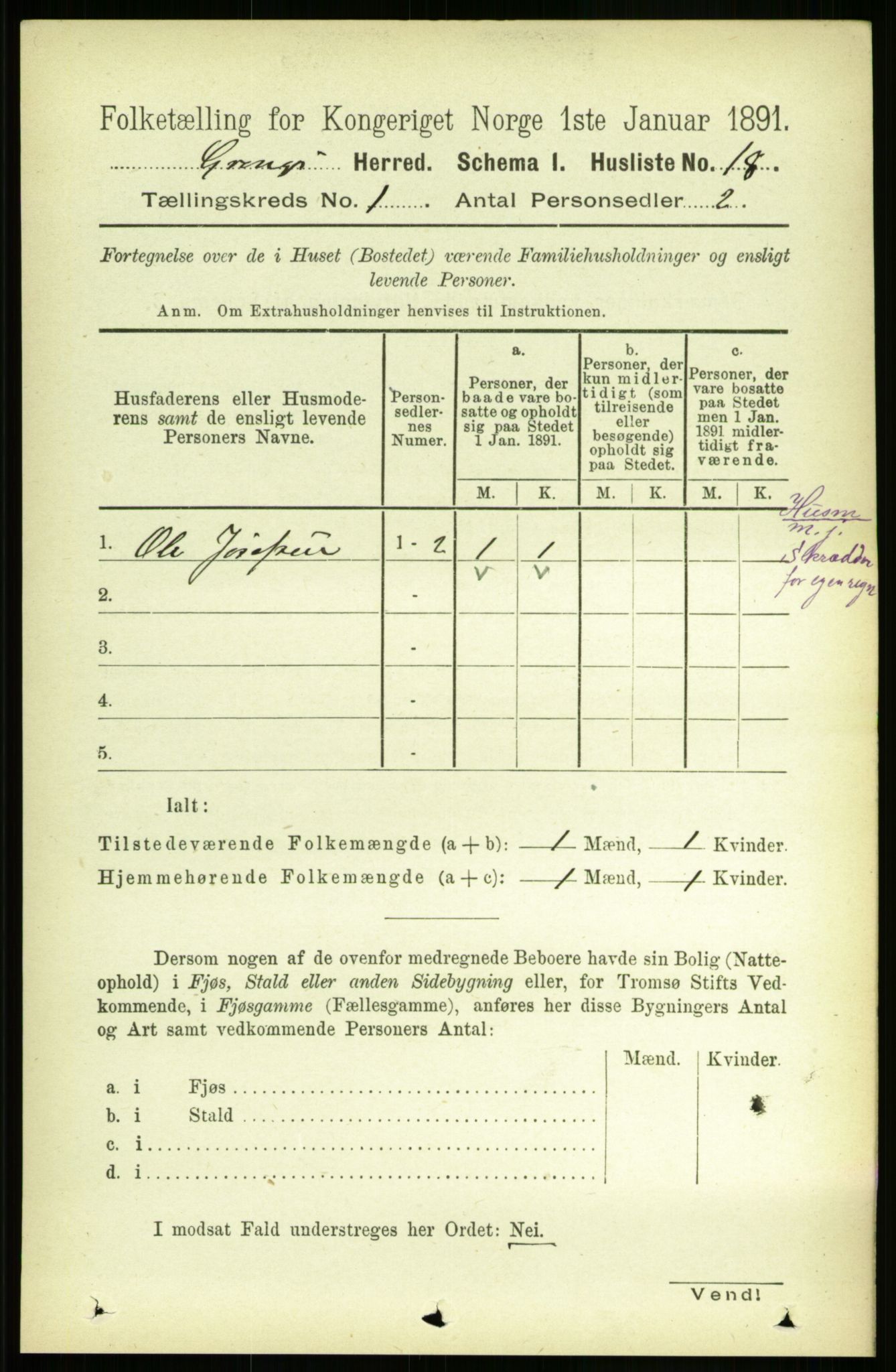 RA, Folketelling 1891 for 1742 Grong herred, 1891, s. 47