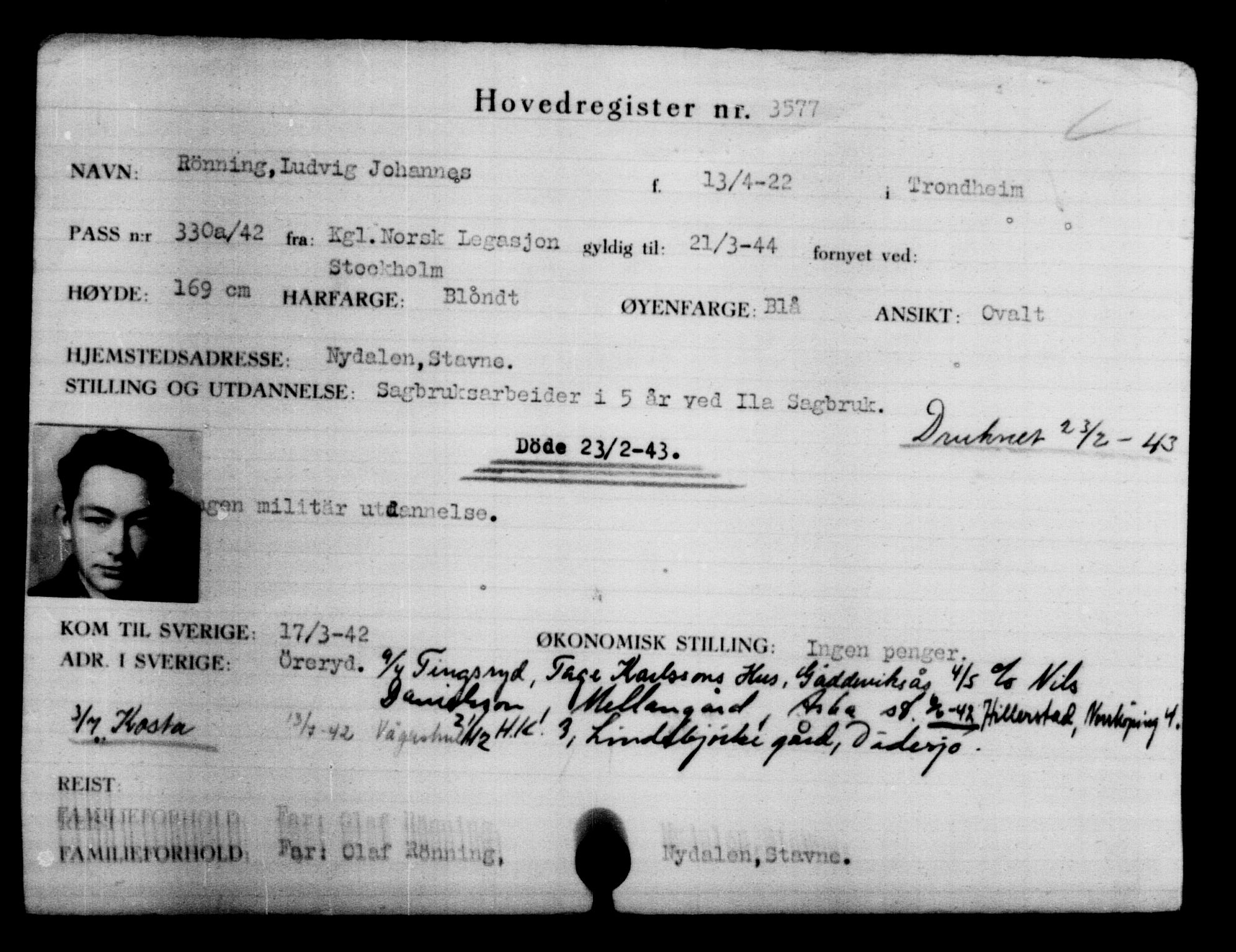 Utenriksstasjonene, Legasjonen i Stockholm, Flyktningkontoret, AV/RA-S-6753/V/Va/L0004: Kjesäterkartoteket, flyktninger med registreringsnr. 3496-6610, 1940-1945, s. 94