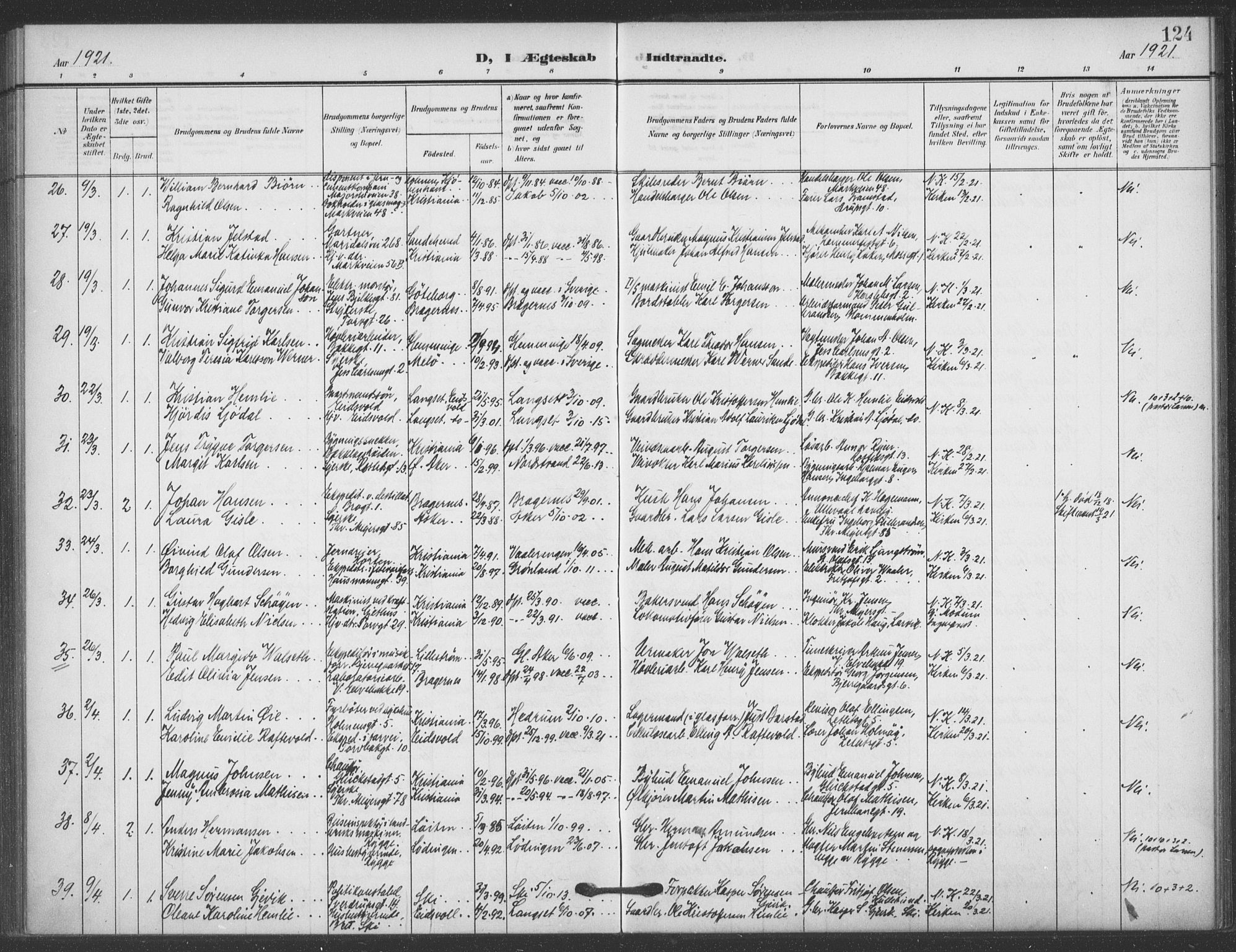 Jakob prestekontor Kirkebøker, AV/SAO-A-10850/F/Fa/L0010: Ministerialbok nr. 10, 1908-1922, s. 124
