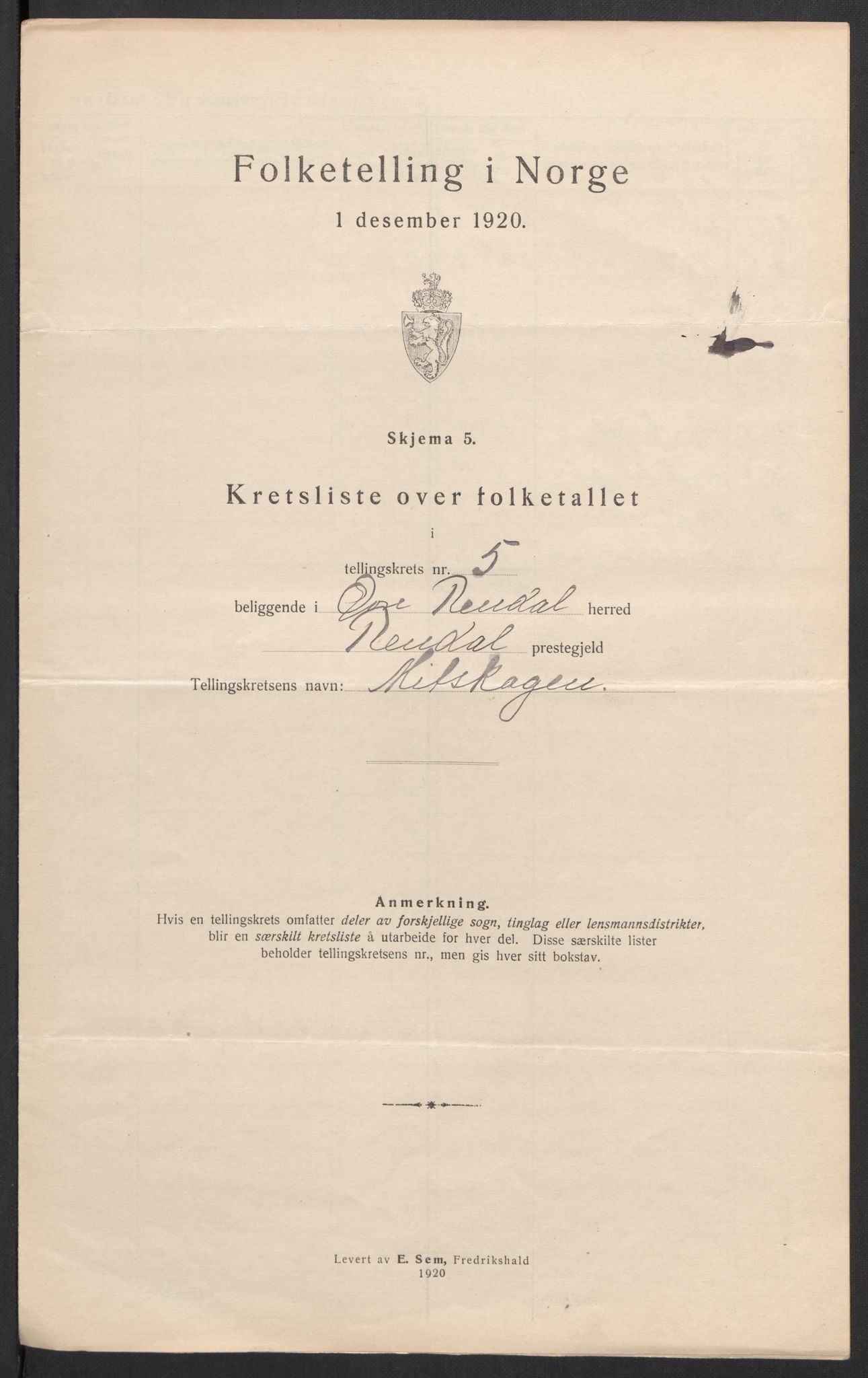 SAH, Folketelling 1920 for 0433 Øvre Rendal herred, 1920, s. 21