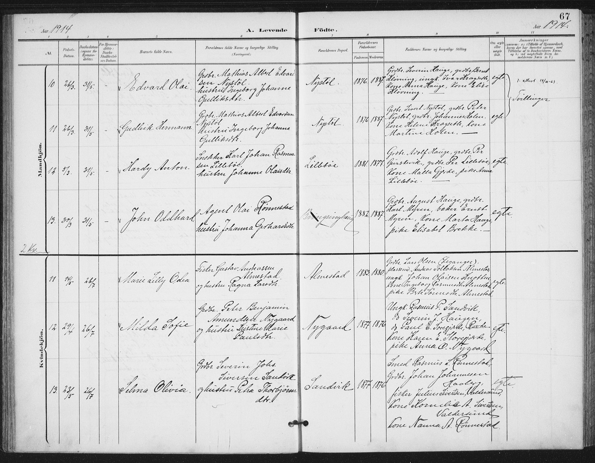 Ministerialprotokoller, klokkerbøker og fødselsregistre - Møre og Romsdal, AV/SAT-A-1454/503/L0038: Ministerialbok nr. 503A06, 1901-1917, s. 67