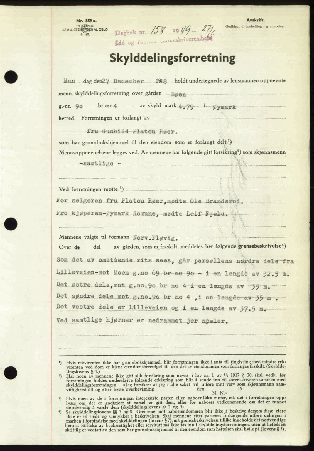 Idd og Marker sorenskriveri, SAO/A-10283/G/Gb/Gbb/L0011: Pantebok nr. A11, 1948-1949, Dagboknr: 158/1949