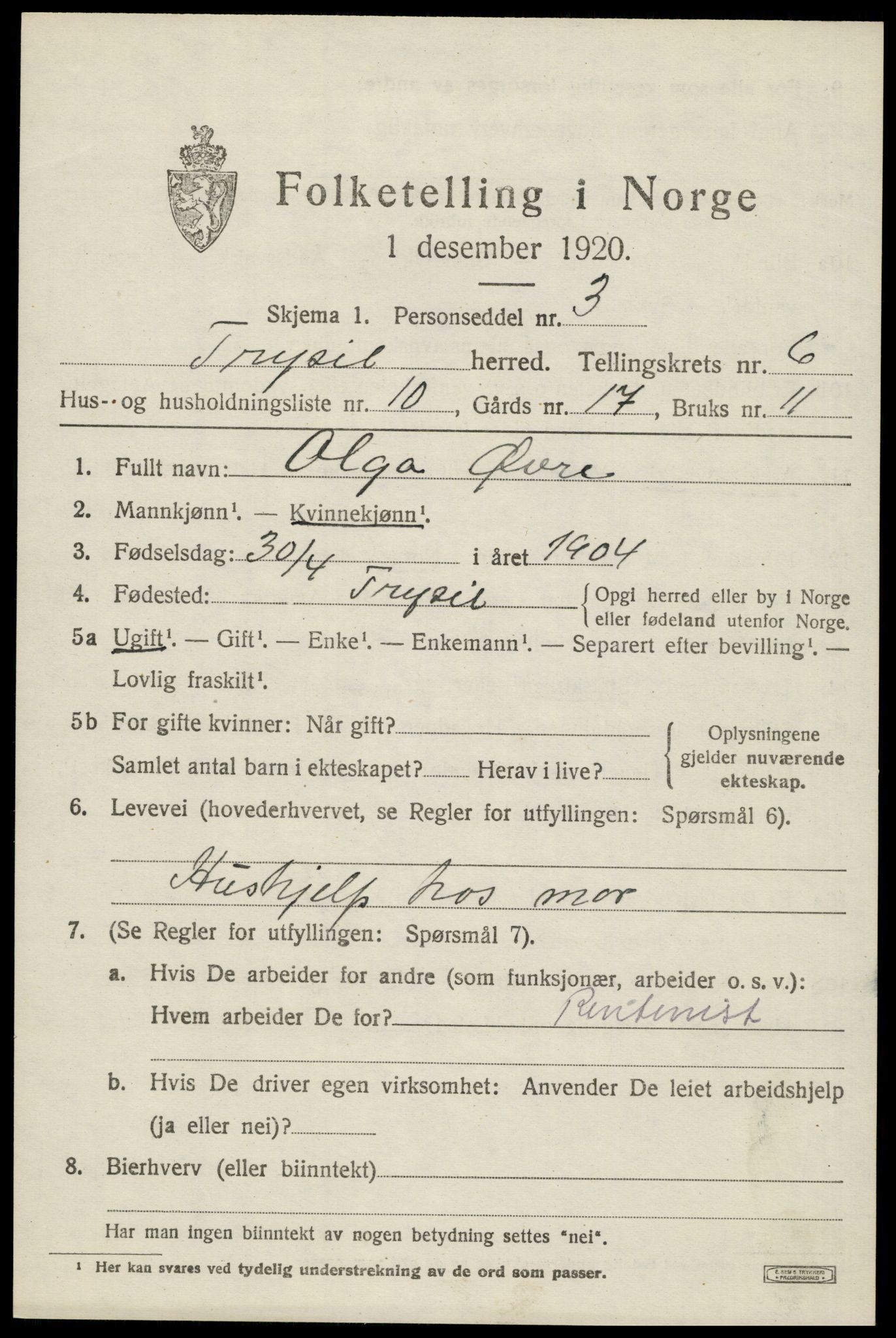 SAH, Folketelling 1920 for 0428 Trysil herred, 1920, s. 4655