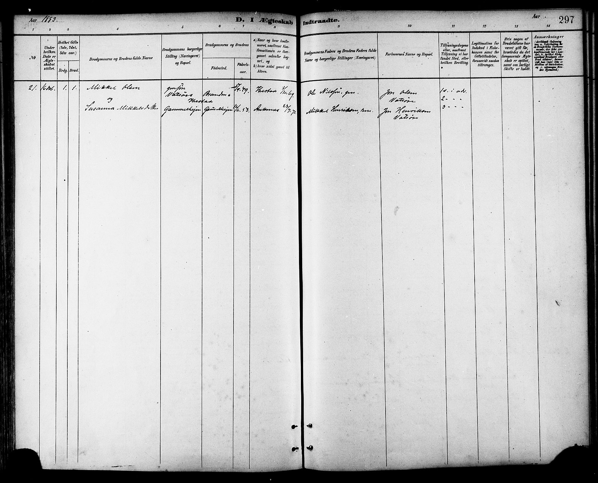 Ministerialprotokoller, klokkerbøker og fødselsregistre - Nordland, AV/SAT-A-1459/866/L0938: Ministerialbok nr. 866A01, 1879-1893, s. 297