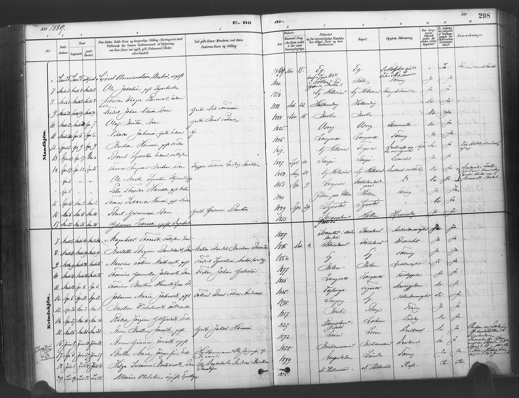 Søgne sokneprestkontor, AV/SAK-1111-0037/F/Fa/Fab/L0012: Ministerialbok nr. A 12, 1880-1891, s. 298
