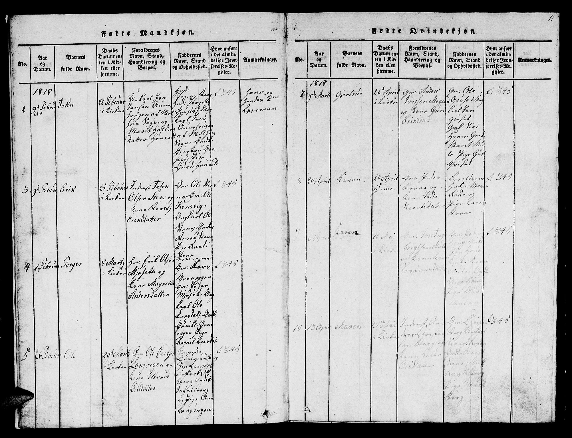 Ministerialprotokoller, klokkerbøker og fødselsregistre - Sør-Trøndelag, AV/SAT-A-1456/612/L0385: Klokkerbok nr. 612C01, 1816-1845, s. 11