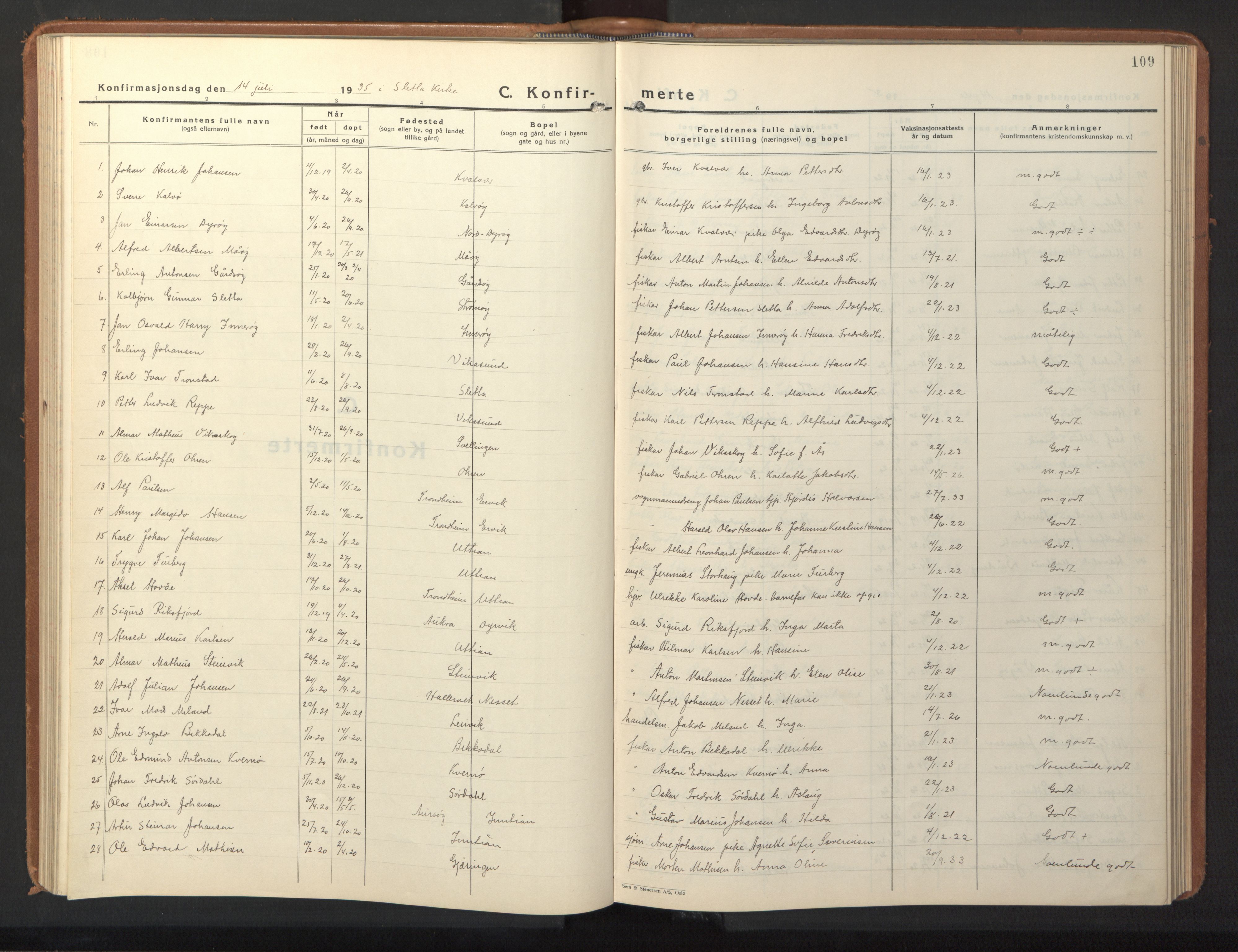 Ministerialprotokoller, klokkerbøker og fødselsregistre - Sør-Trøndelag, AV/SAT-A-1456/640/L0590: Klokkerbok nr. 640C07, 1935-1948, s. 109