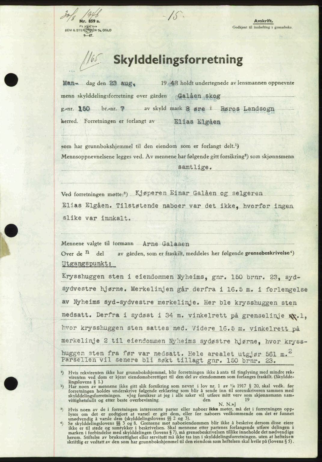 Gauldal sorenskriveri, SAT/A-0014/1/2/2C: Pantebok nr. A6, 1948-1948, Dagboknr: 1165/1948