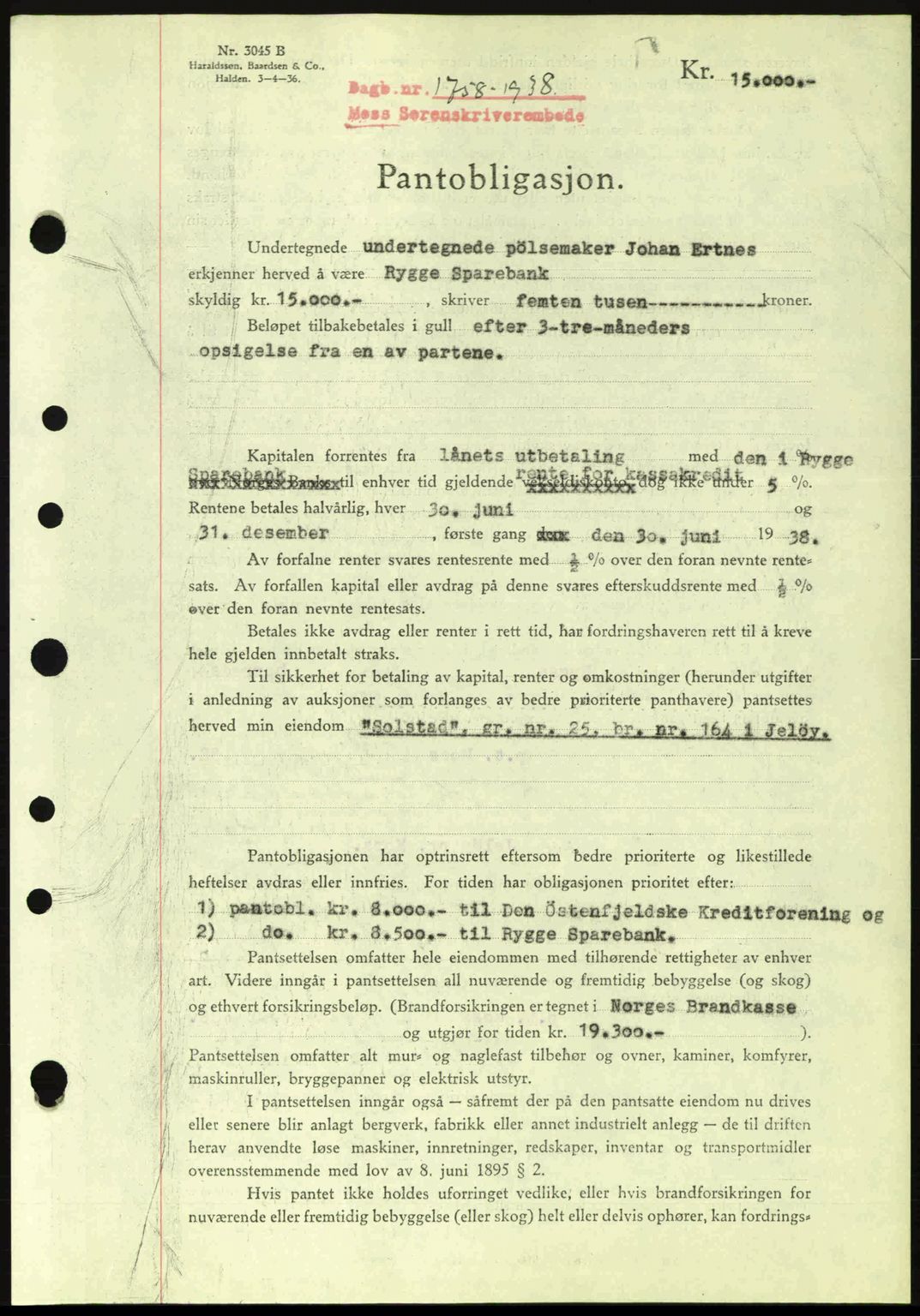 Moss sorenskriveri, SAO/A-10168: Pantebok nr. B6, 1938-1938, Dagboknr: 1758/1938