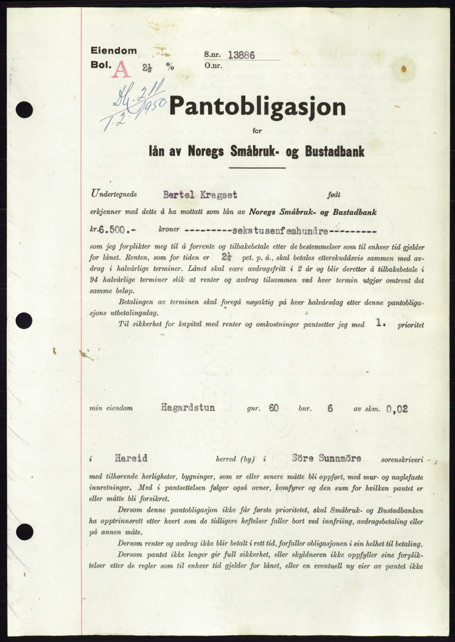 Søre Sunnmøre sorenskriveri, SAT/A-4122/1/2/2C/L0118: Pantebok nr. 6B, 1949-1950, Dagboknr: 211/1950