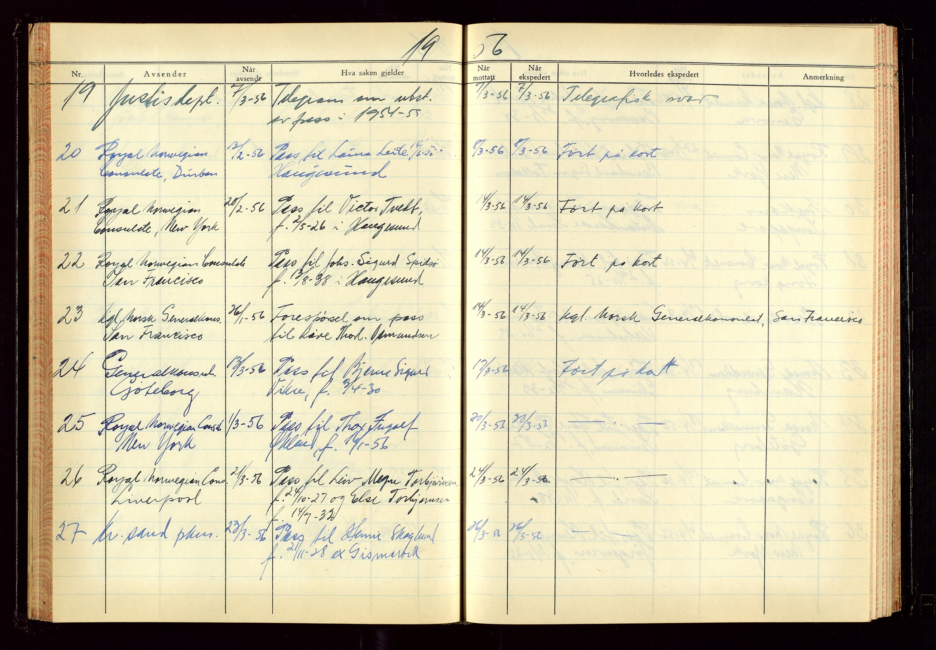 Haugesund politikammer, AV/SAST-A-100440/K/L0007: Passjournal (16 12 53-07 1065), 1953-1965, s. 53