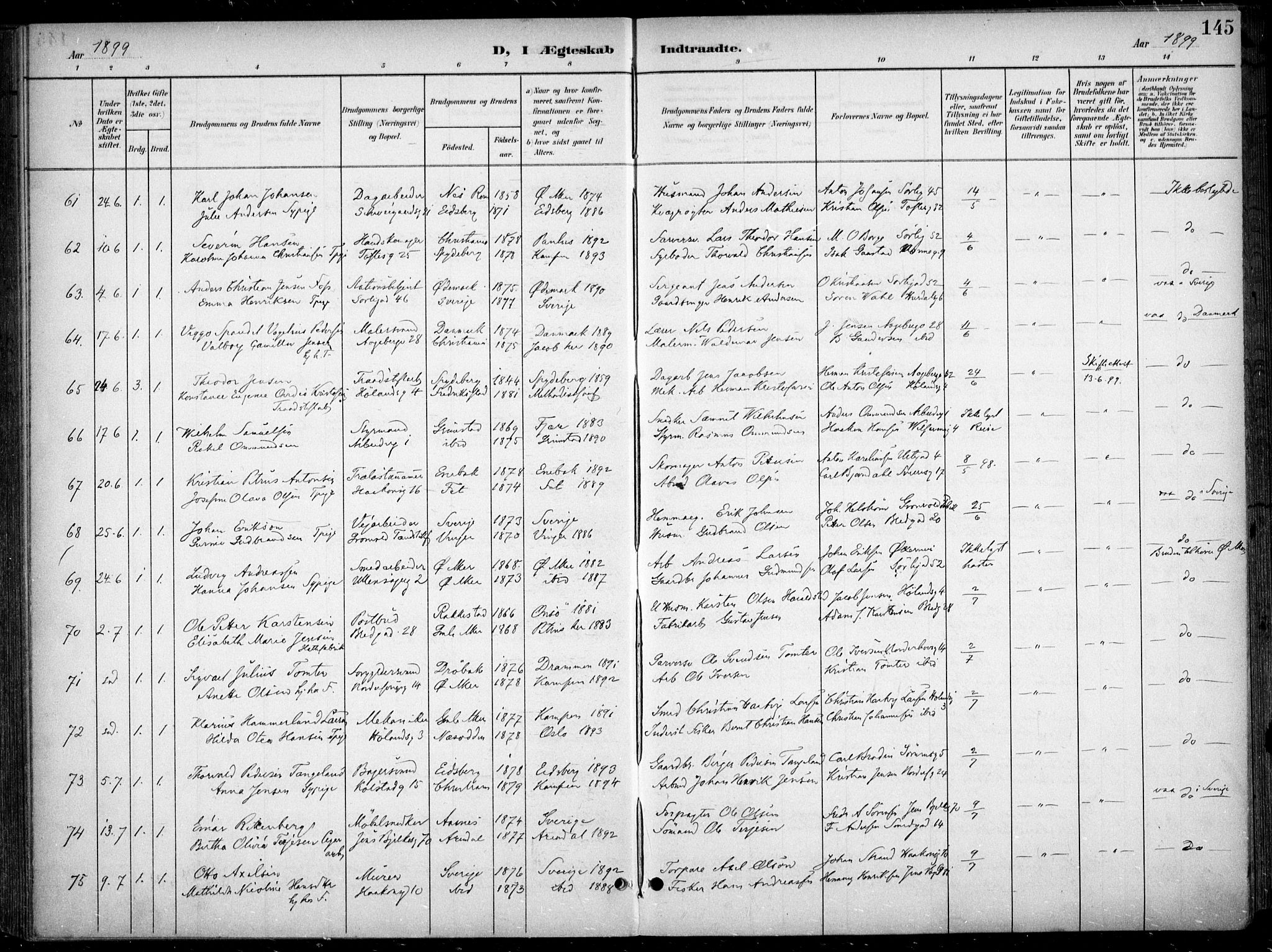 Kampen prestekontor Kirkebøker, AV/SAO-A-10853/F/Fa/L0009: Ministerialbok nr. I 9, 1899-1911, s. 145