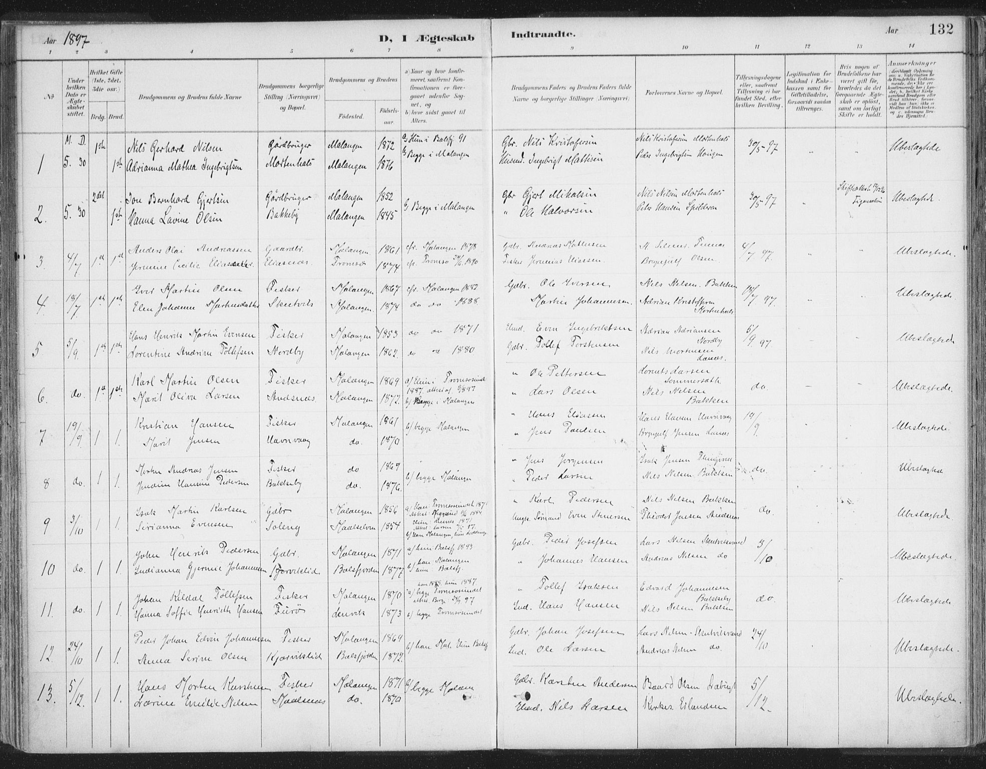 Balsfjord sokneprestembete, AV/SATØ-S-1303/G/Ga/L0007kirke: Ministerialbok nr. 7, 1887-1909, s. 132