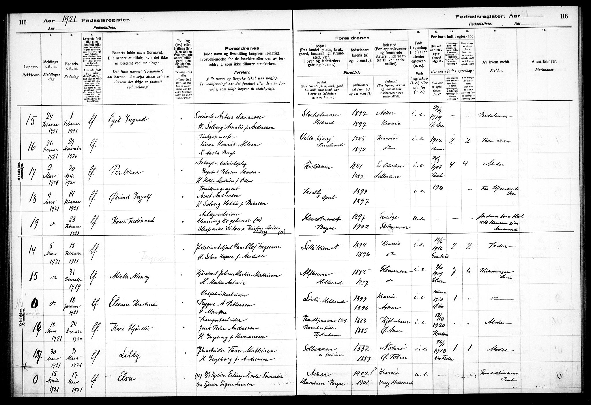 Østre Aker prestekontor Kirkebøker, AV/SAO-A-10840/J/Ja/L0001: Fødselsregister nr. I 1, 1916-1923, s. 116