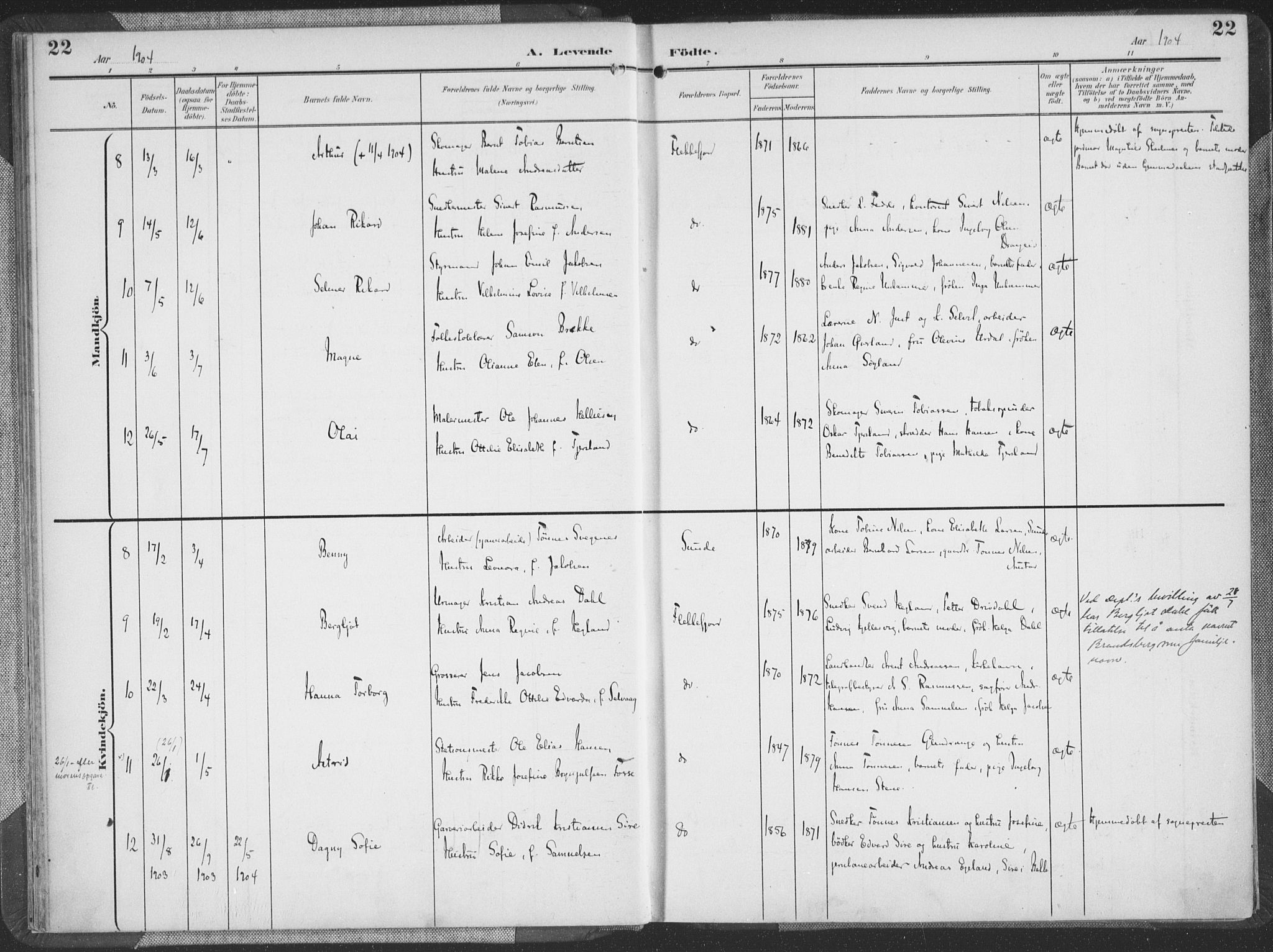 Flekkefjord sokneprestkontor, AV/SAK-1111-0012/F/Fa/Faa/L0002: Ministerialbok nr. A 2, 1900-1912, s. 22