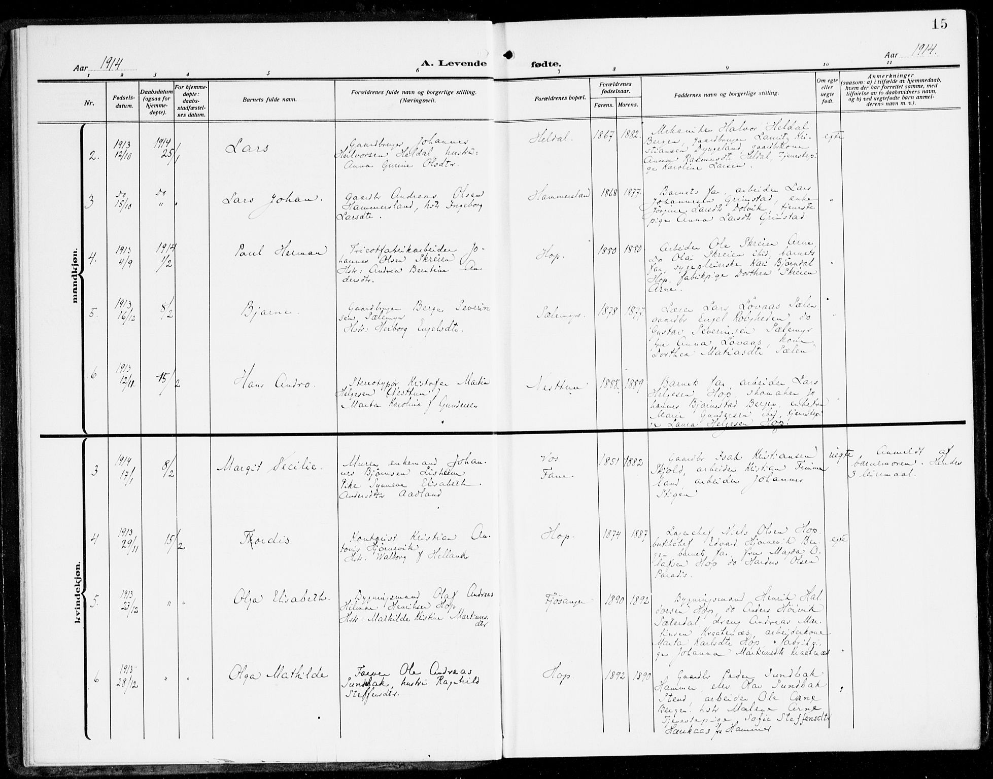 Fana Sokneprestembete, AV/SAB-A-75101/H/Haa/Haai/L0004: Ministerialbok nr. I 4, 1912-1933, s. 15