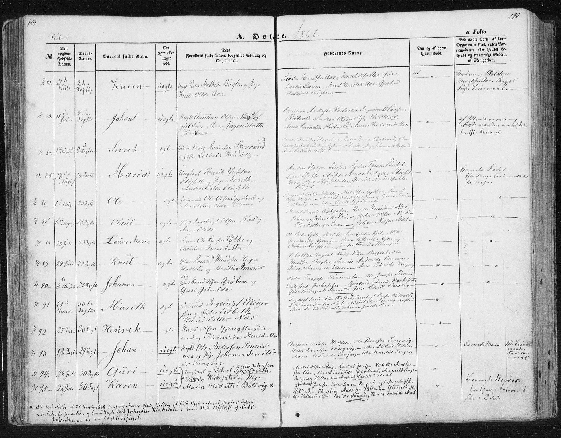 Ministerialprotokoller, klokkerbøker og fødselsregistre - Sør-Trøndelag, AV/SAT-A-1456/630/L0494: Ministerialbok nr. 630A07, 1852-1868, s. 189-190