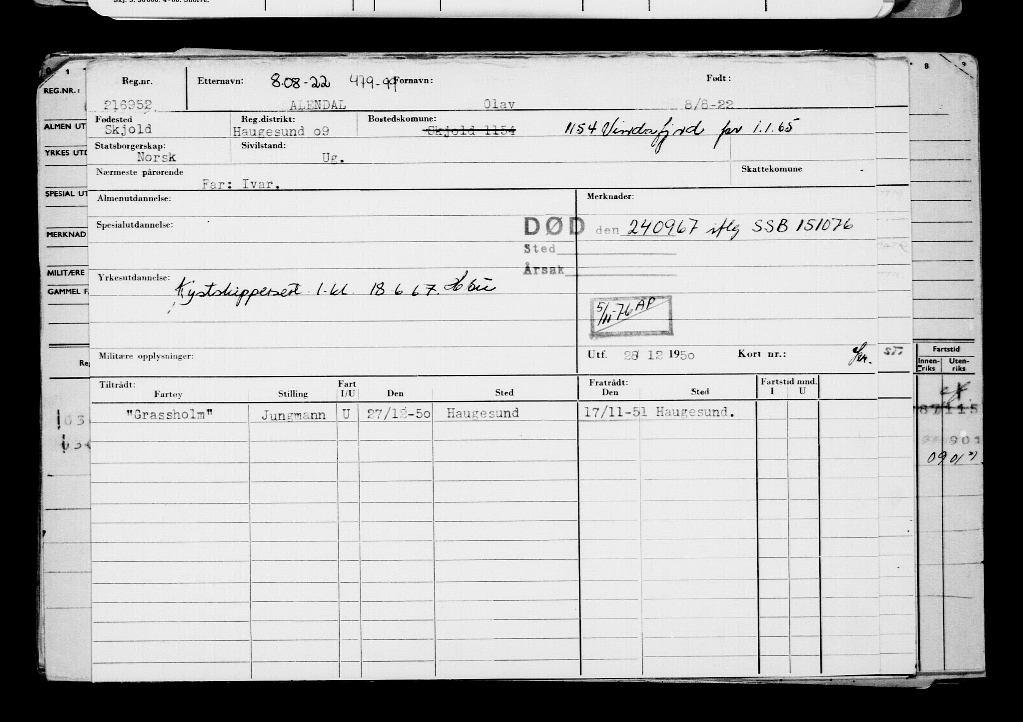 Direktoratet for sjømenn, AV/RA-S-3545/G/Gb/L0209: Hovedkort, 1922, s. 437