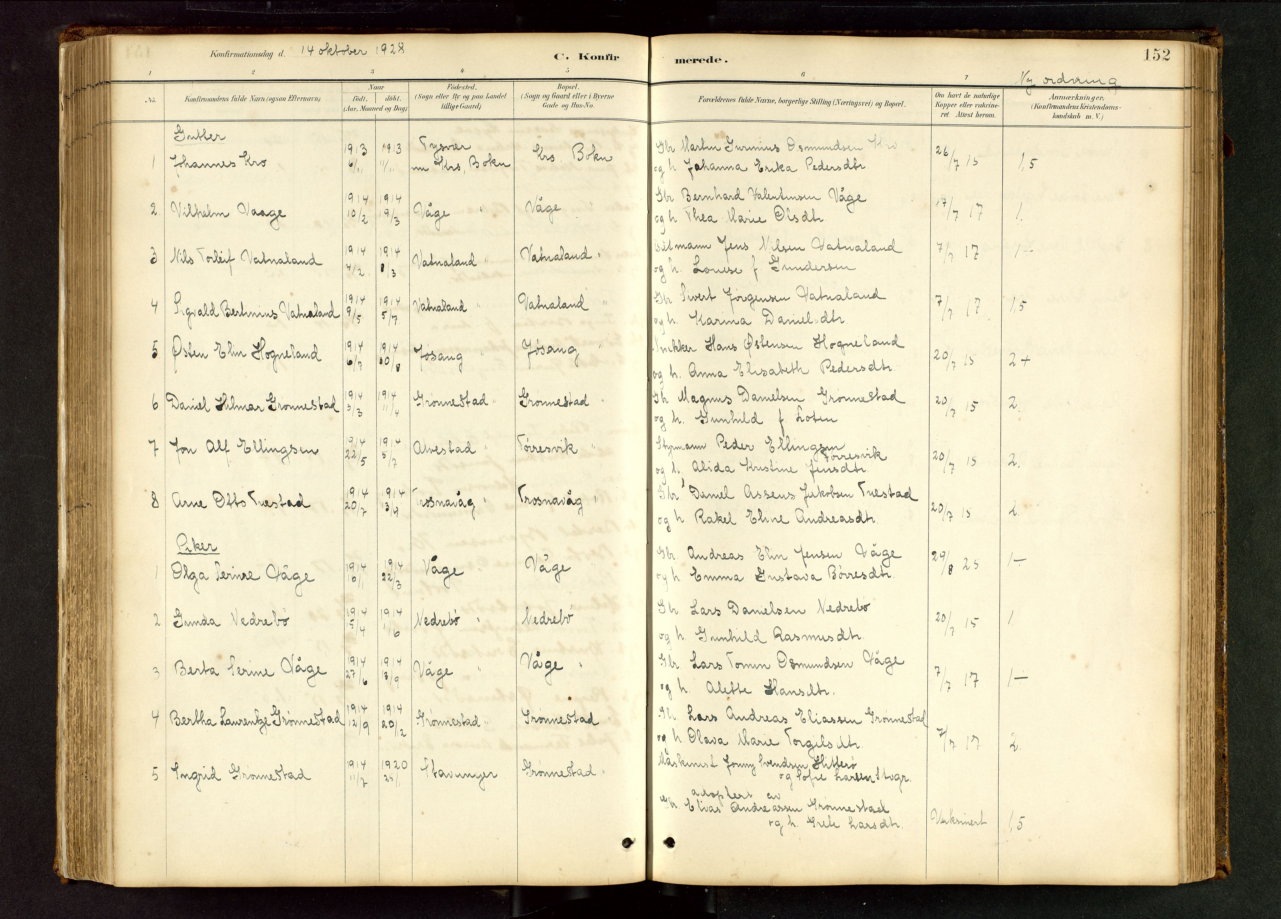 Tysvær sokneprestkontor, AV/SAST-A -101864/H/Ha/Hab/L0005: Klokkerbok nr. B 5, 1887-1947, s. 152