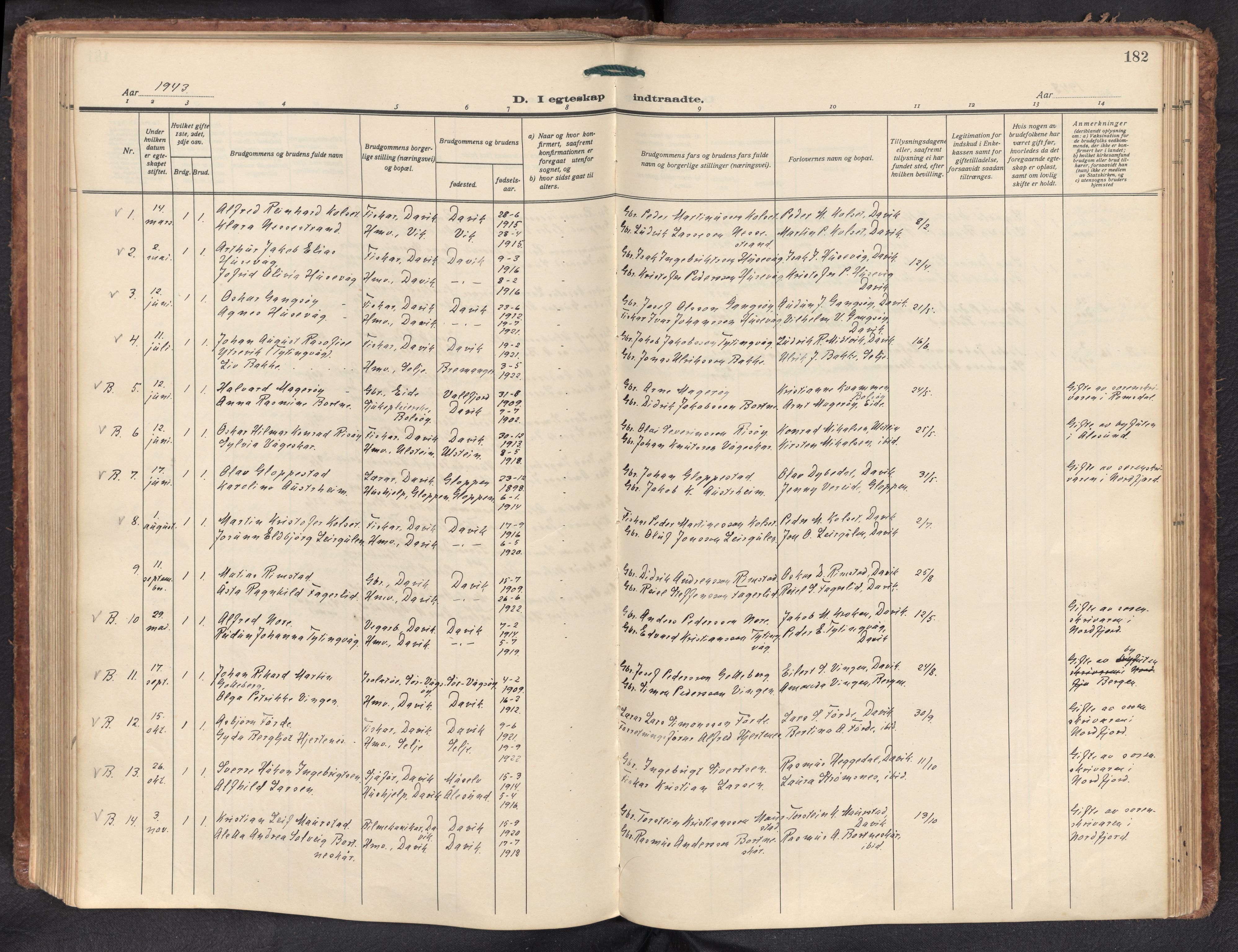 Davik sokneprestembete, AV/SAB-A-79701/H/Haa/Haad/L0003: Ministerialbok nr. D 3, 1931-1952, s. 181b-182a