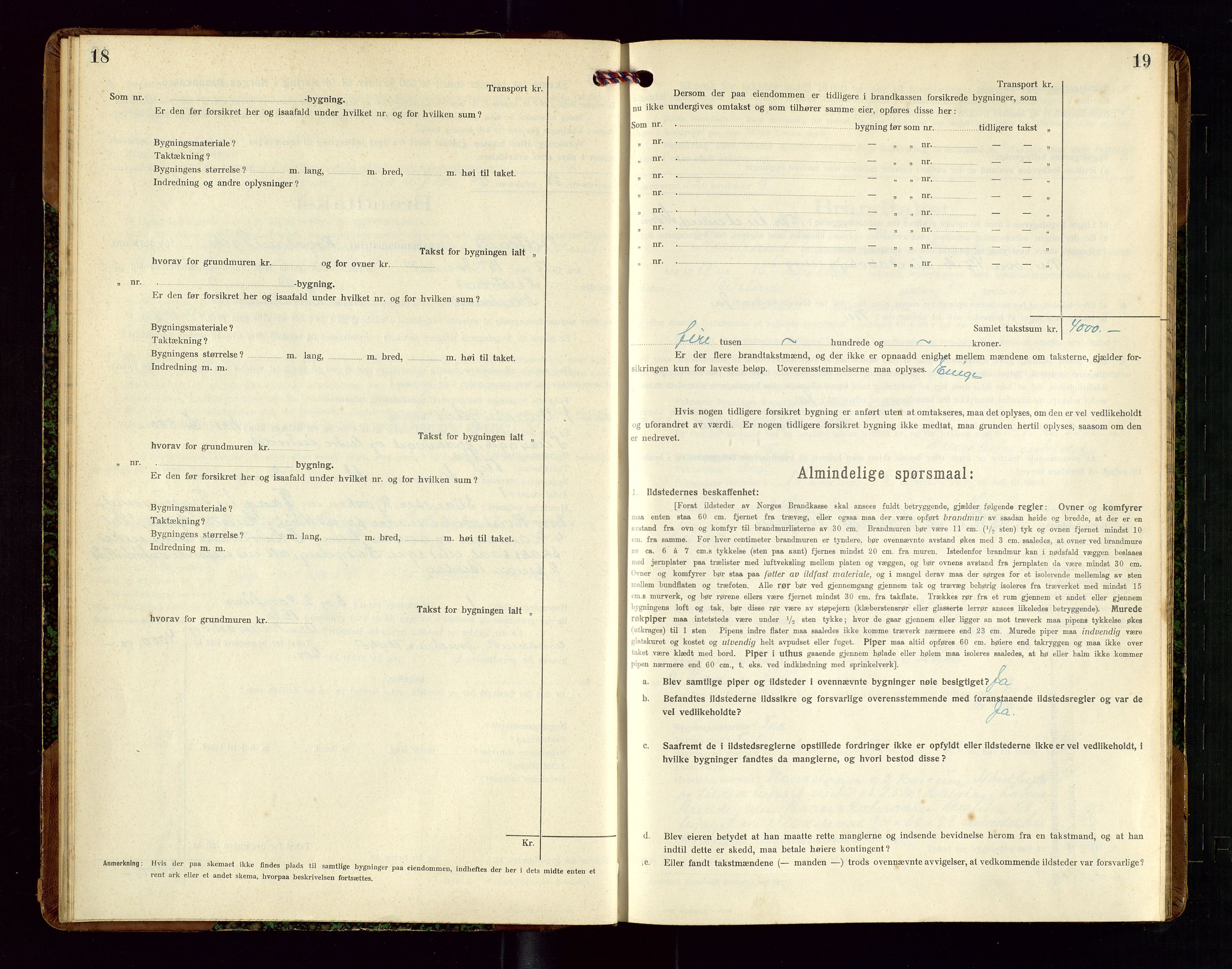 Nedstrand lensmannskontor, SAST/A-100236/Gob/L0002: "Brandtakstprotokol for Nerstrand lensmandsdistrikt Rogaland Fylke", 1916-1949, s. 18-19