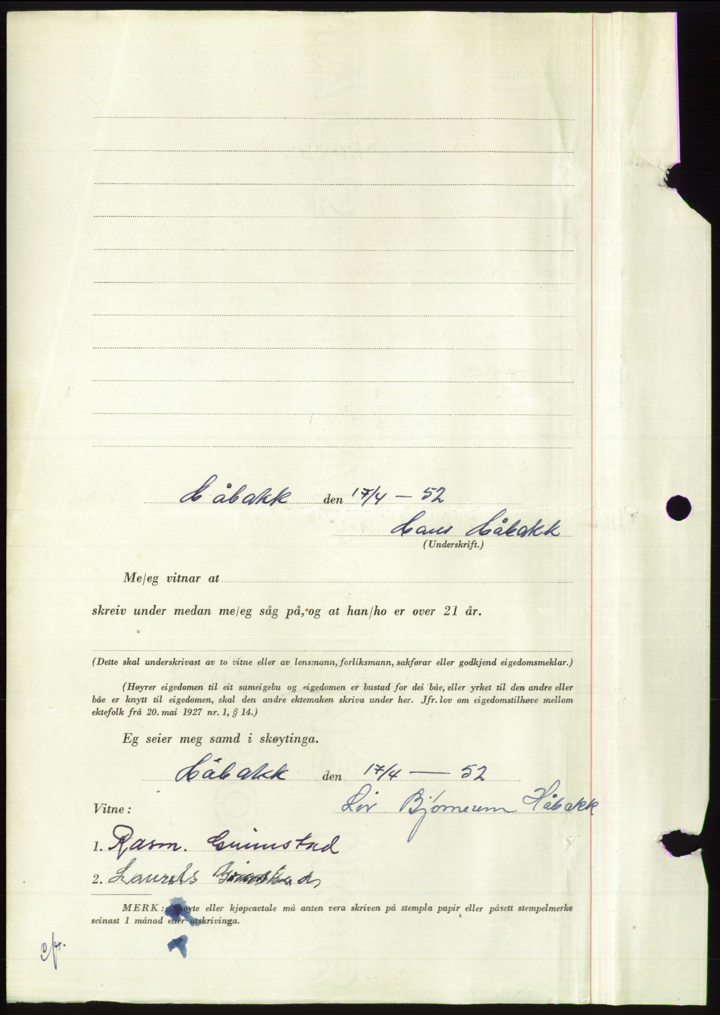 Søre Sunnmøre sorenskriveri, AV/SAT-A-4122/1/2/2C/L0092: Pantebok nr. 18A, 1952-1952, Dagboknr: 742/1952