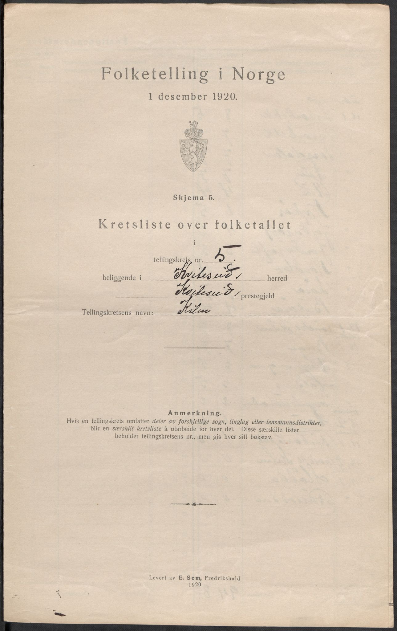 SAKO, Folketelling 1920 for 0829 Kviteseid herred, 1920, s. 17