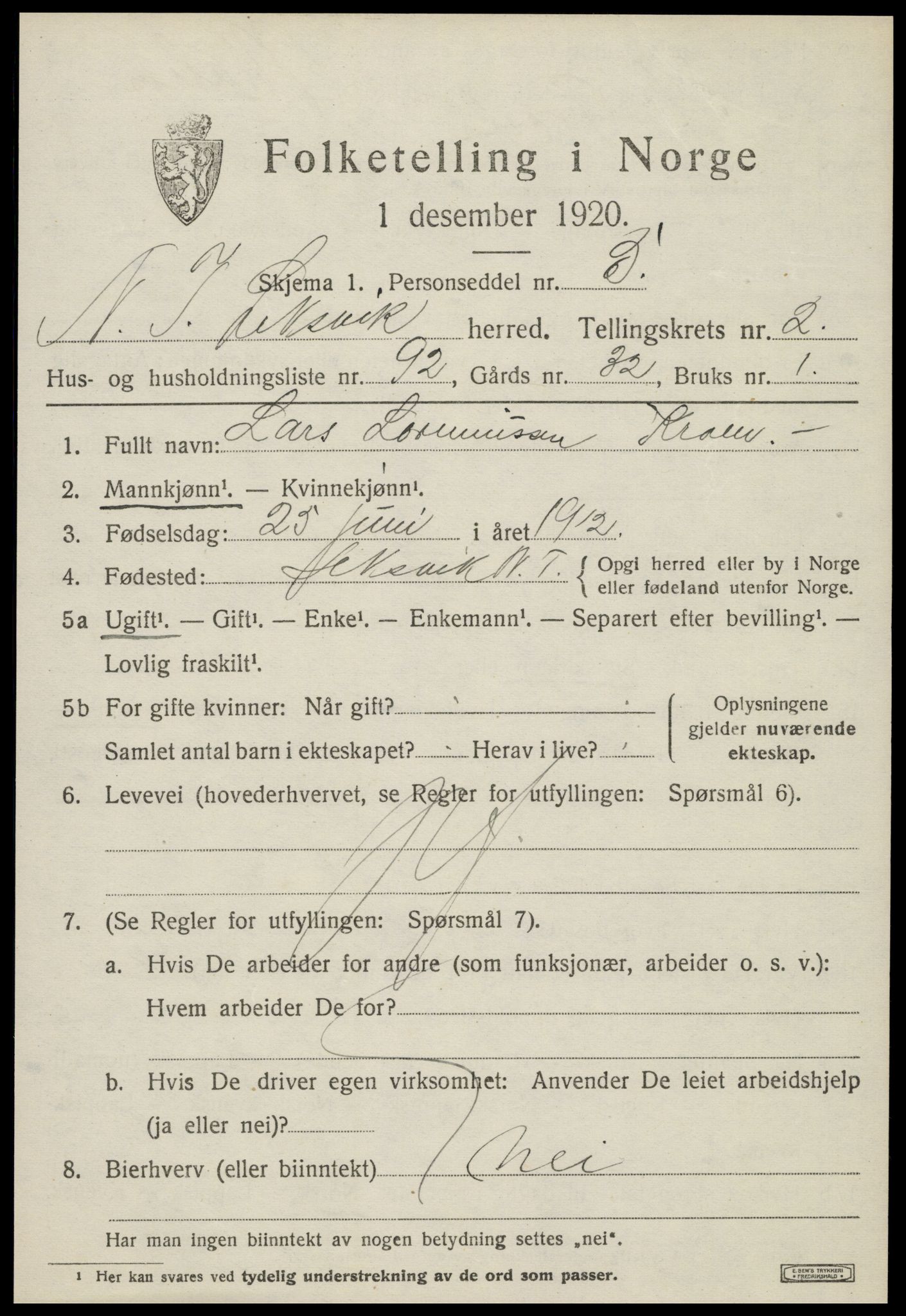 SAT, Folketelling 1920 for 1718 Leksvik herred, 1920, s. 2802